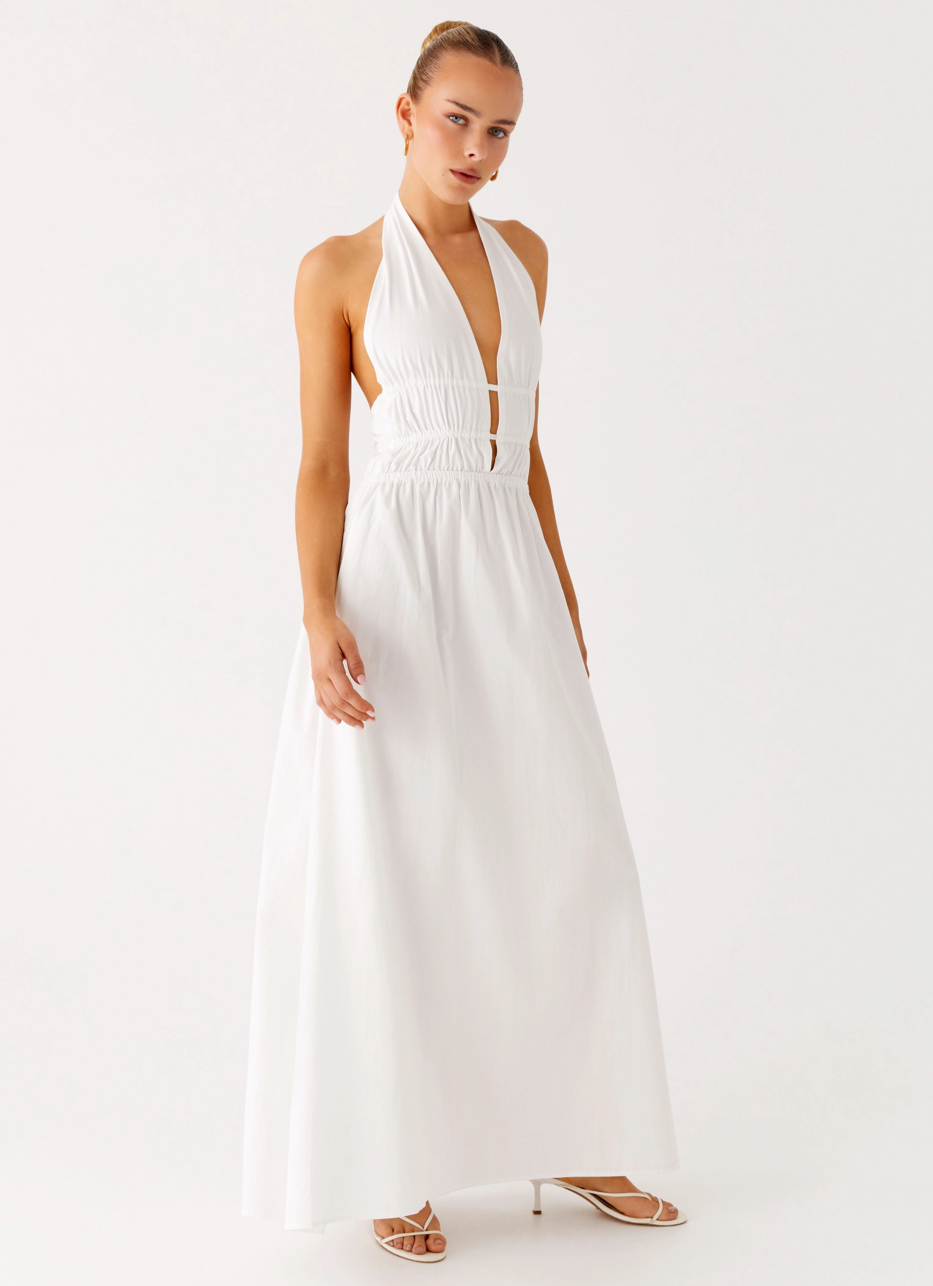 Formal dinner wear Bold Mood Figaro Halter Maxi Dress - White