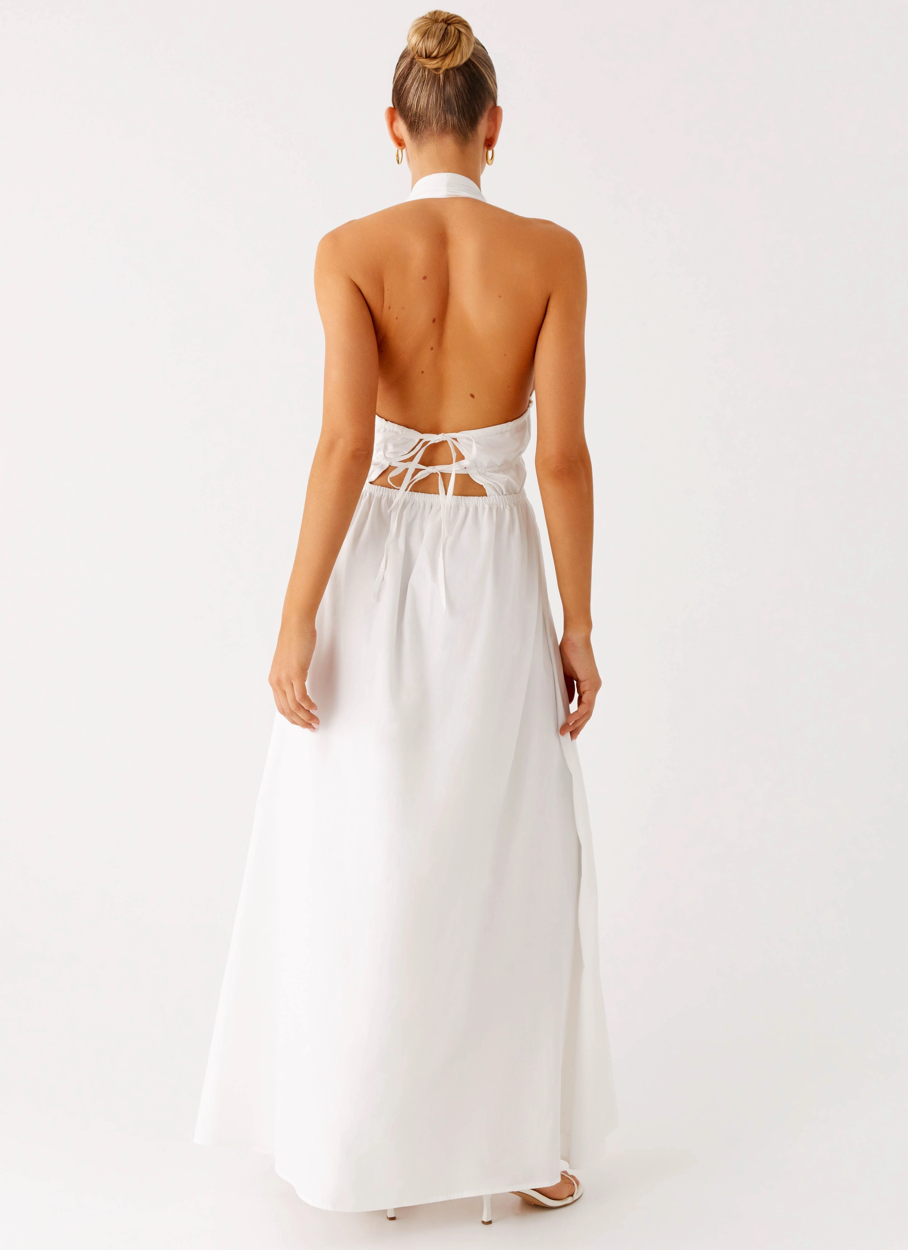 High-waist Figaro Halter Maxi Dress - White