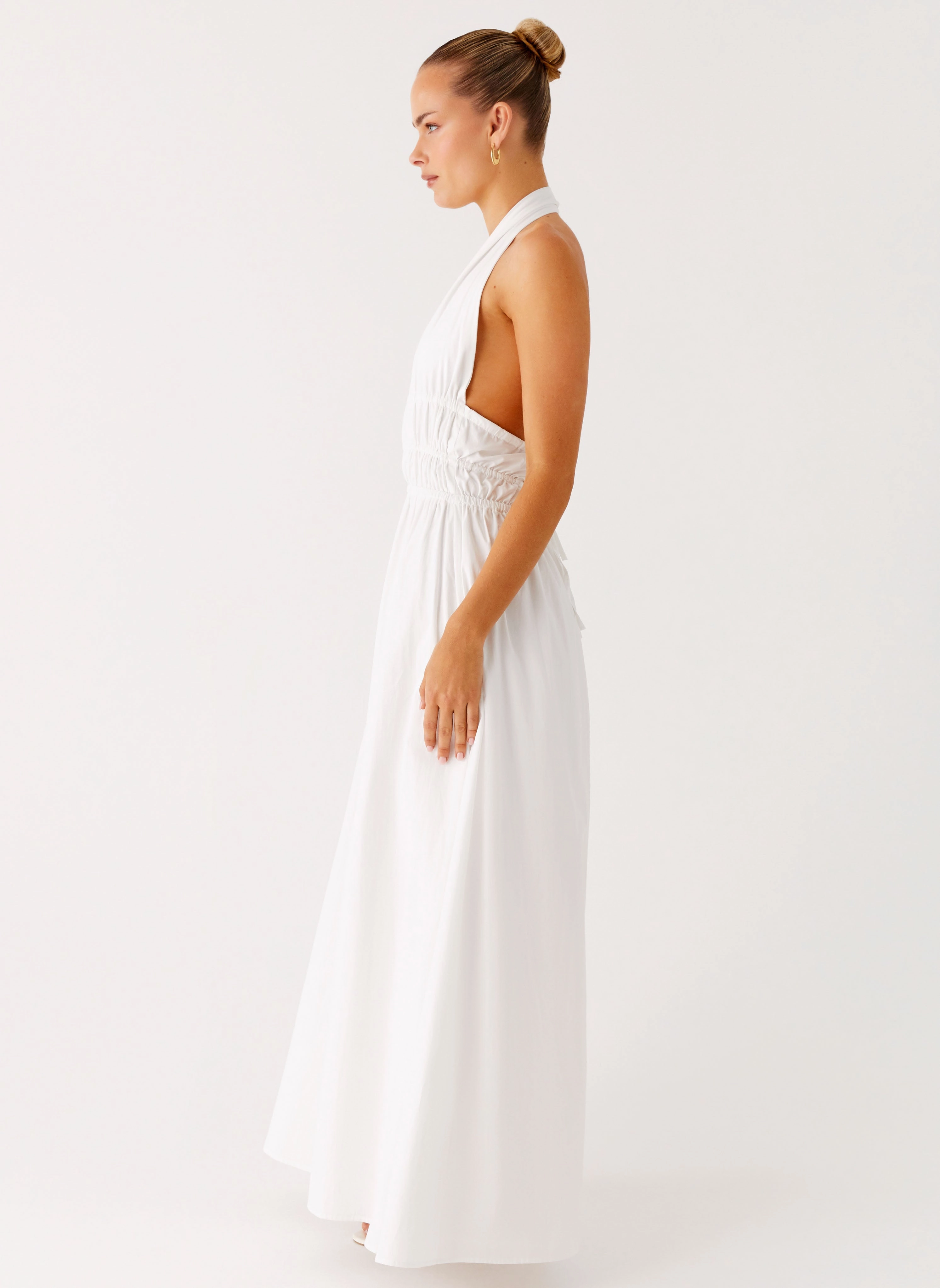 Figaro Halter Maxi Dress - White Grace Soft Perfect For Work