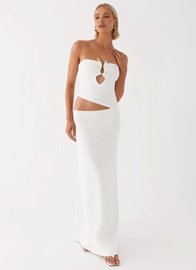 Polished and Elegant Breezy Fit Wild Roses Maxi Dress - White