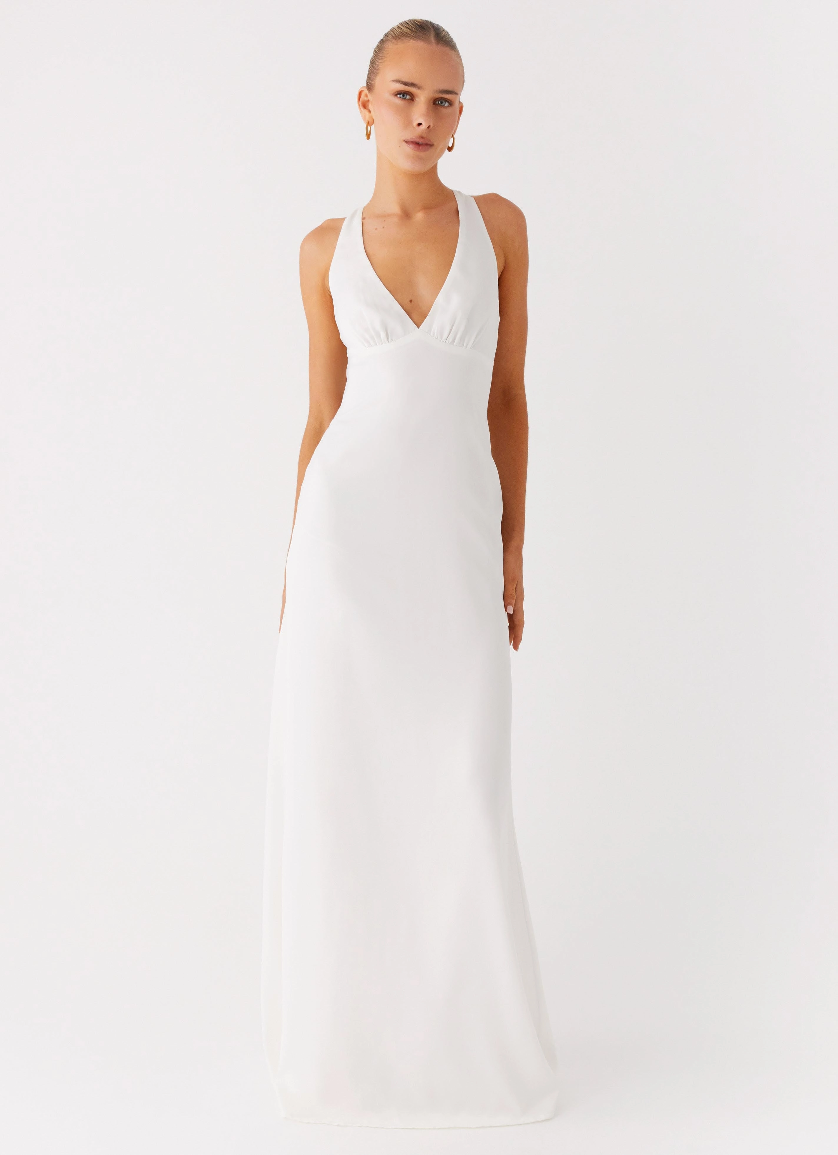 Desi Halterneck Maxi Dress - White Flattering Shape Design Shared Glow