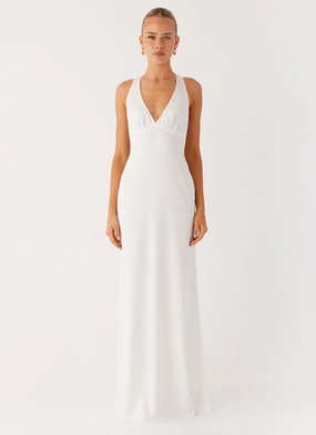 City-Style Smooth Motion Desi Halterneck Maxi Dress - White