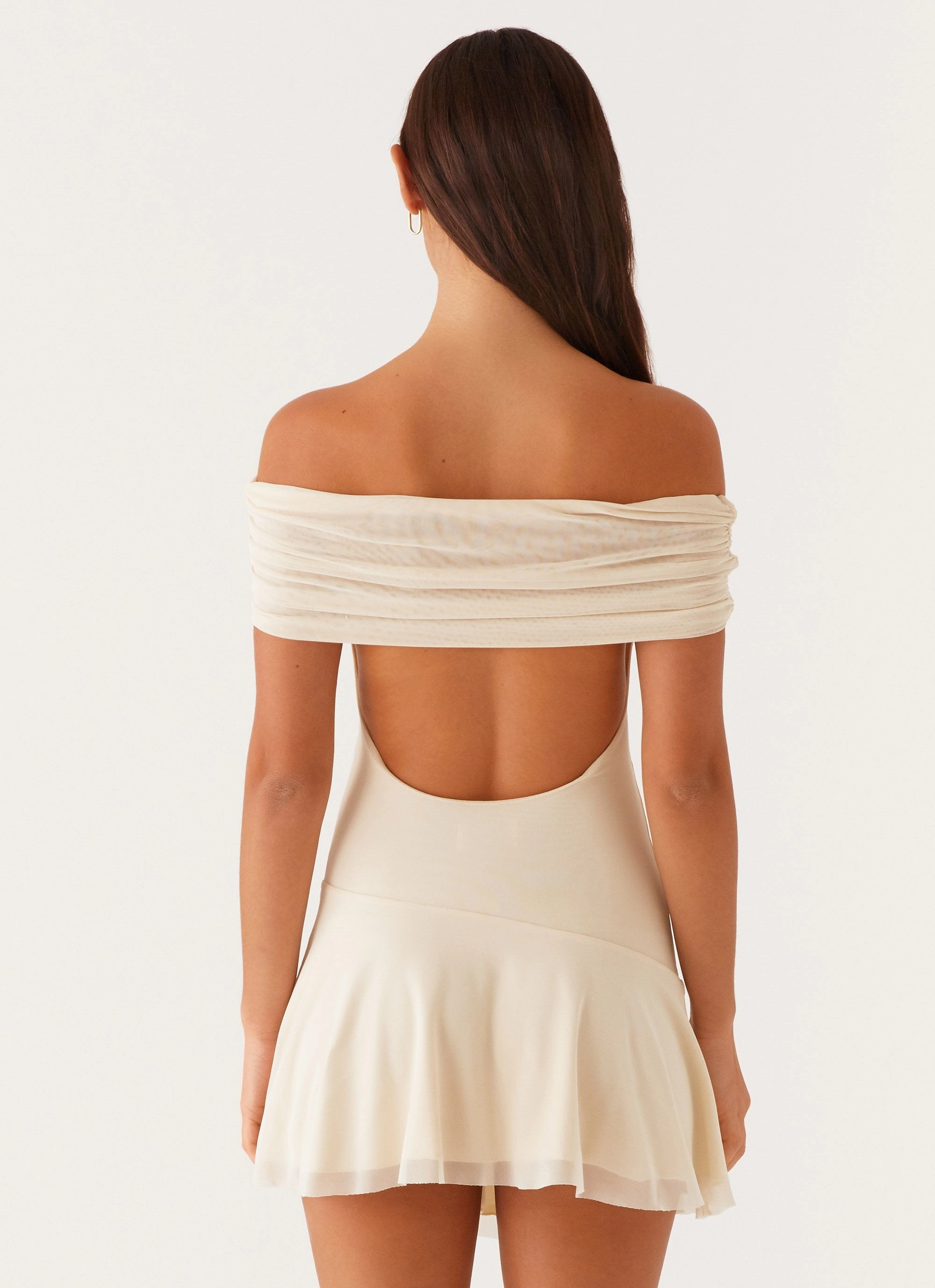 Chill Piece Minimalist-Style Finola Off Shoulder Mini Dress - Pastel Yellow