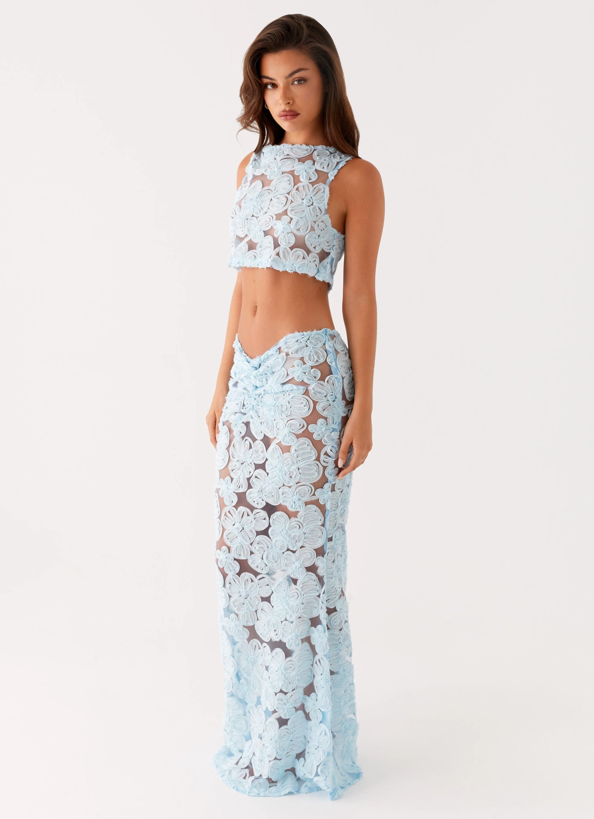 Perfect Layer Slim Stretch Fit Fiorella Floret Maxi Skirt - Blue