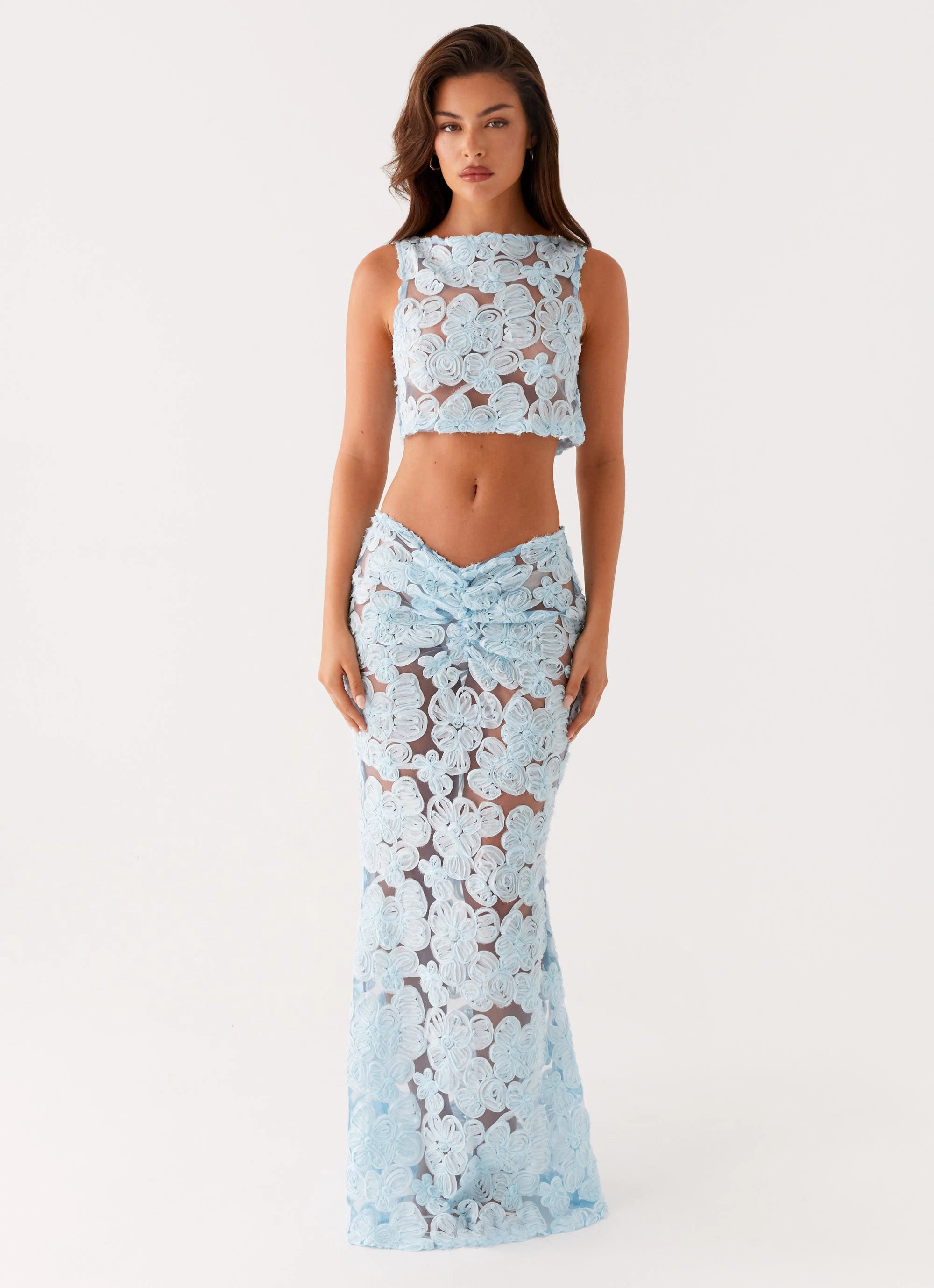 Fiorella Floret Maxi Skirt - Blue MachineWashableFabric
