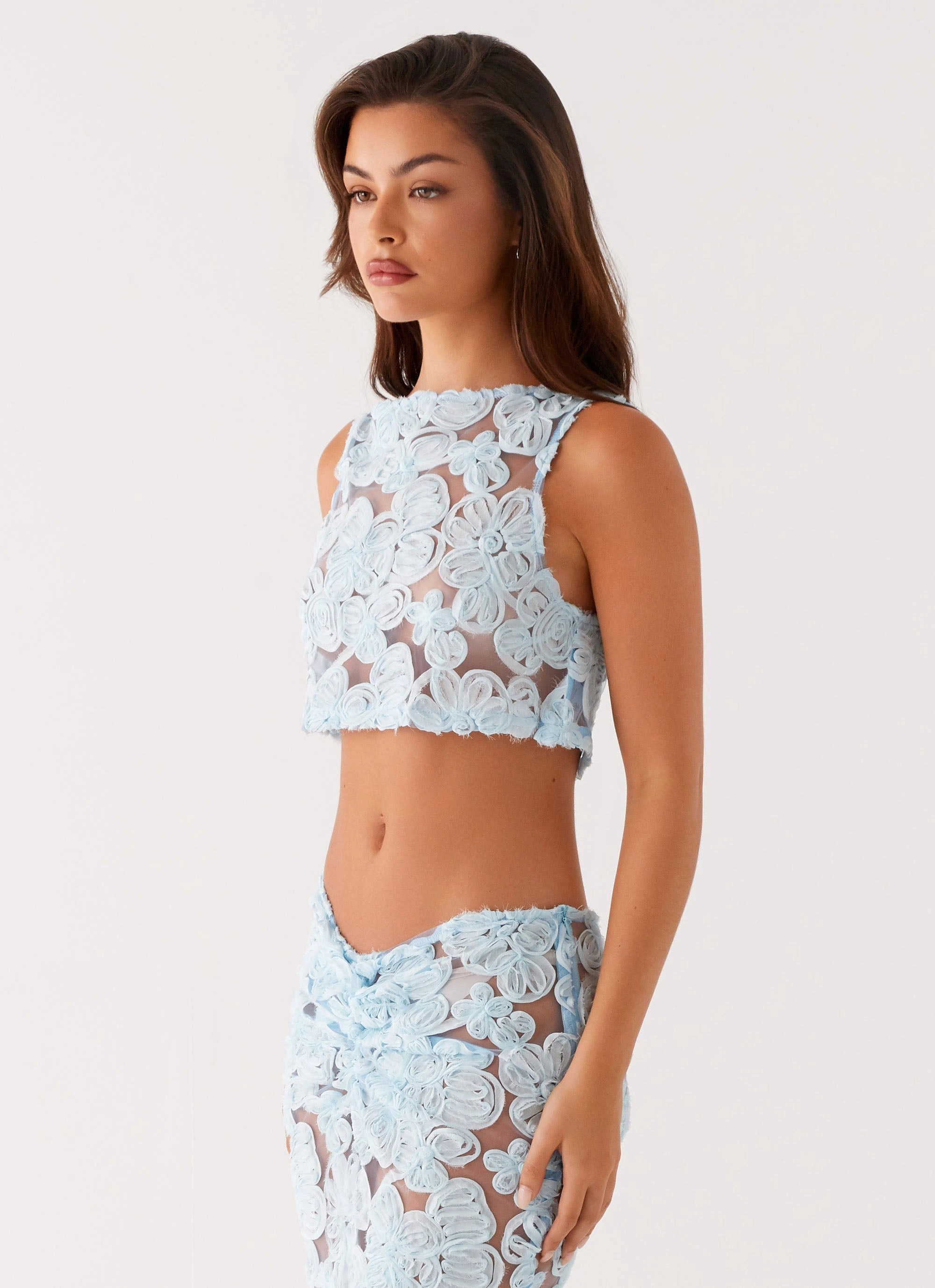 Fiorella Floret Top - Blue Reused Cloth AdjustableDrawcordHem