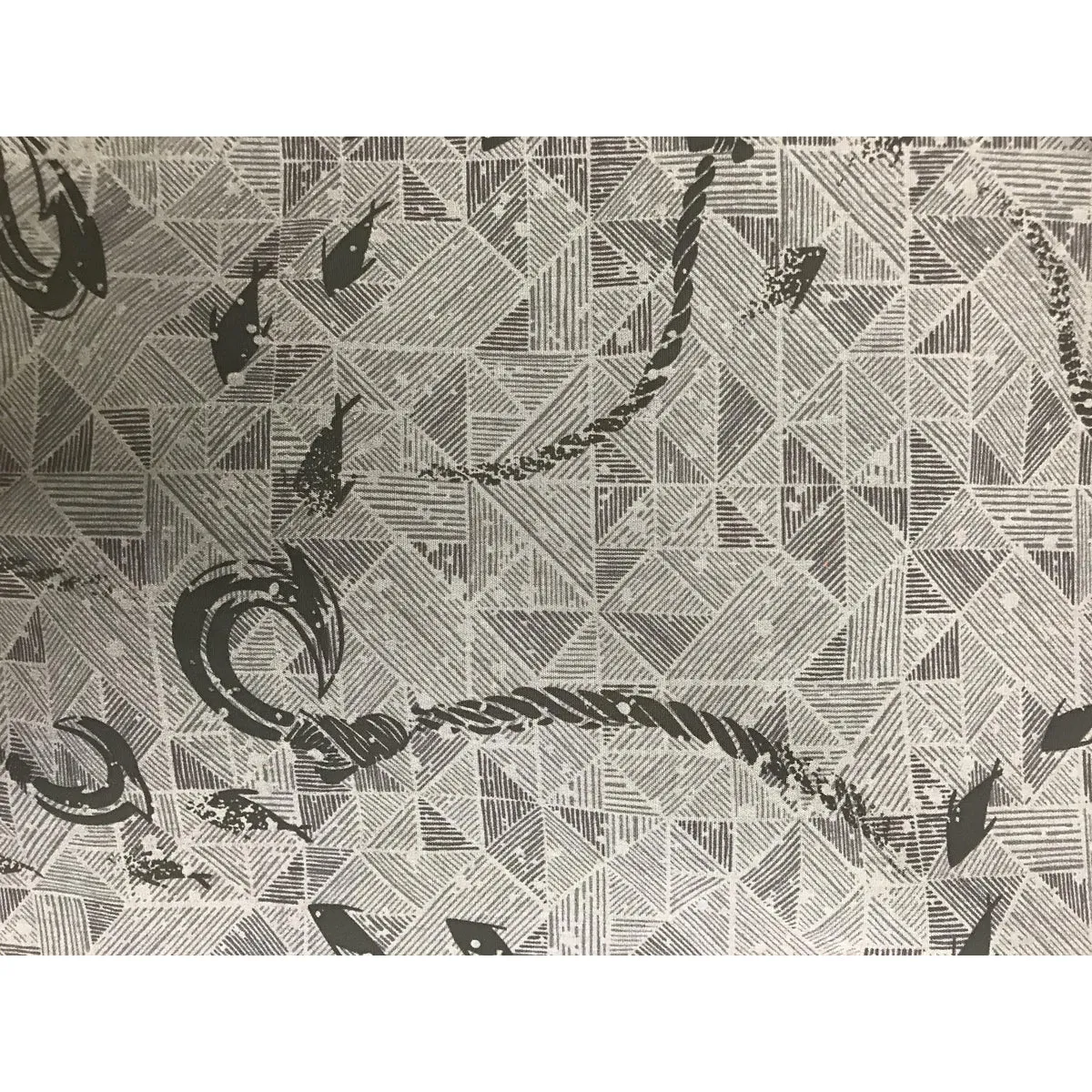 Fish Hook Hawaiian Shirt Fabric | Grey