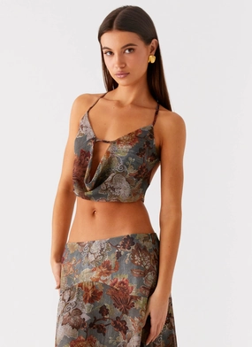 Stormproof Zipper Rosewood Cowl Top - Vintage Blossom