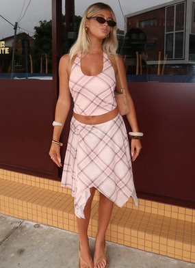 Fit Check Midi Skirt - Pink Check Full Flex Eco Friendly Dye