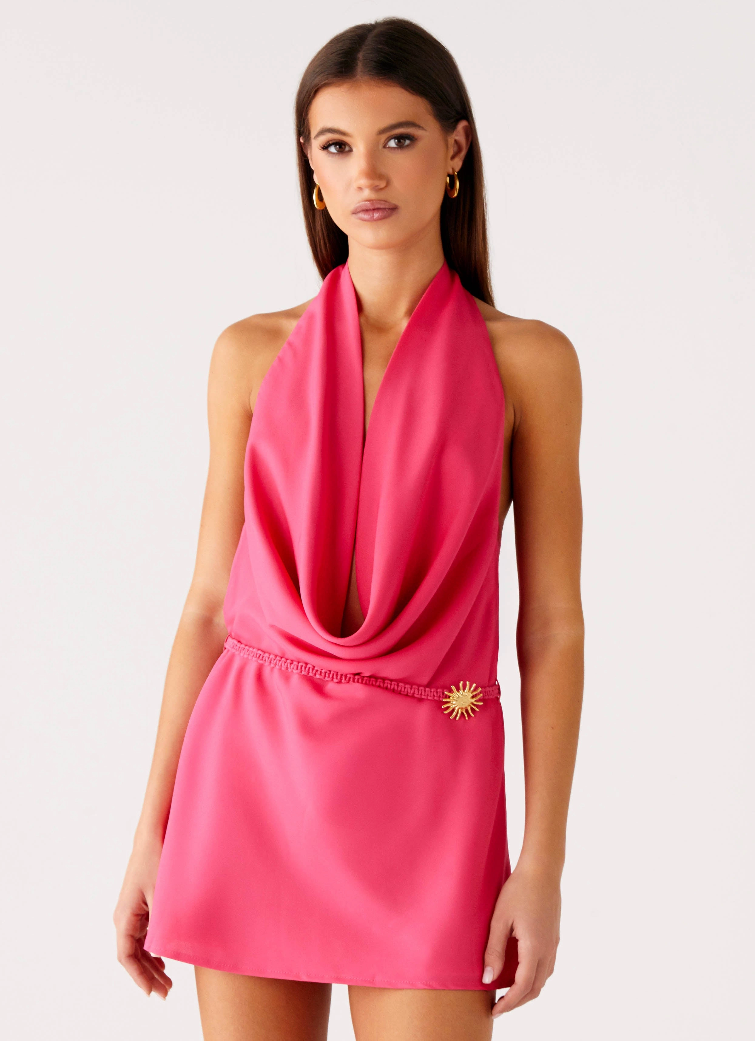 Halia Cowl Mini Dress - Watermelon Elegant Piece