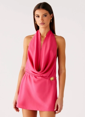 Halia Cowl Mini Dress - Watermelon Elegant Piece