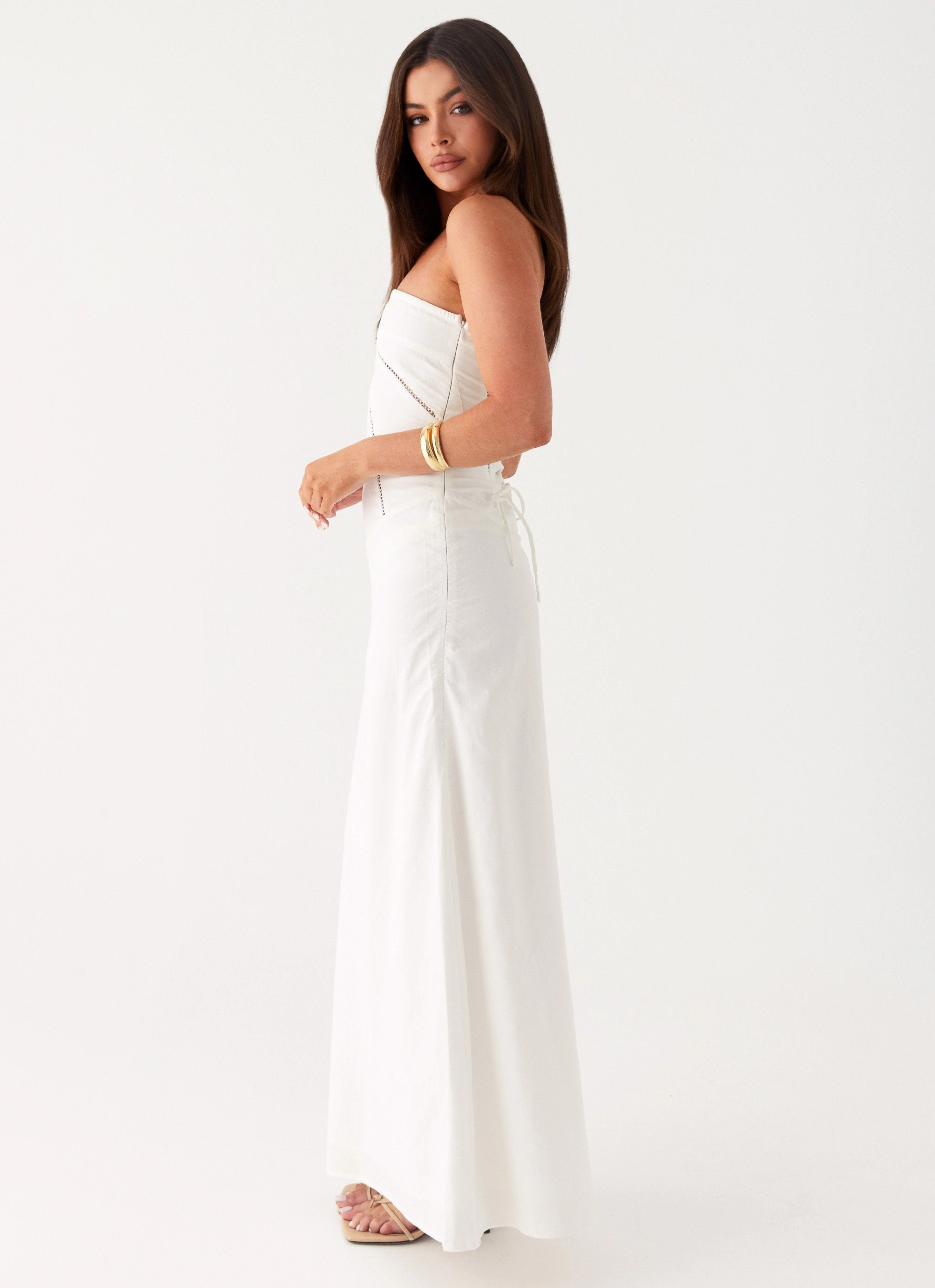 Flattering Shape Cerisa Linen Maxi Dress - White