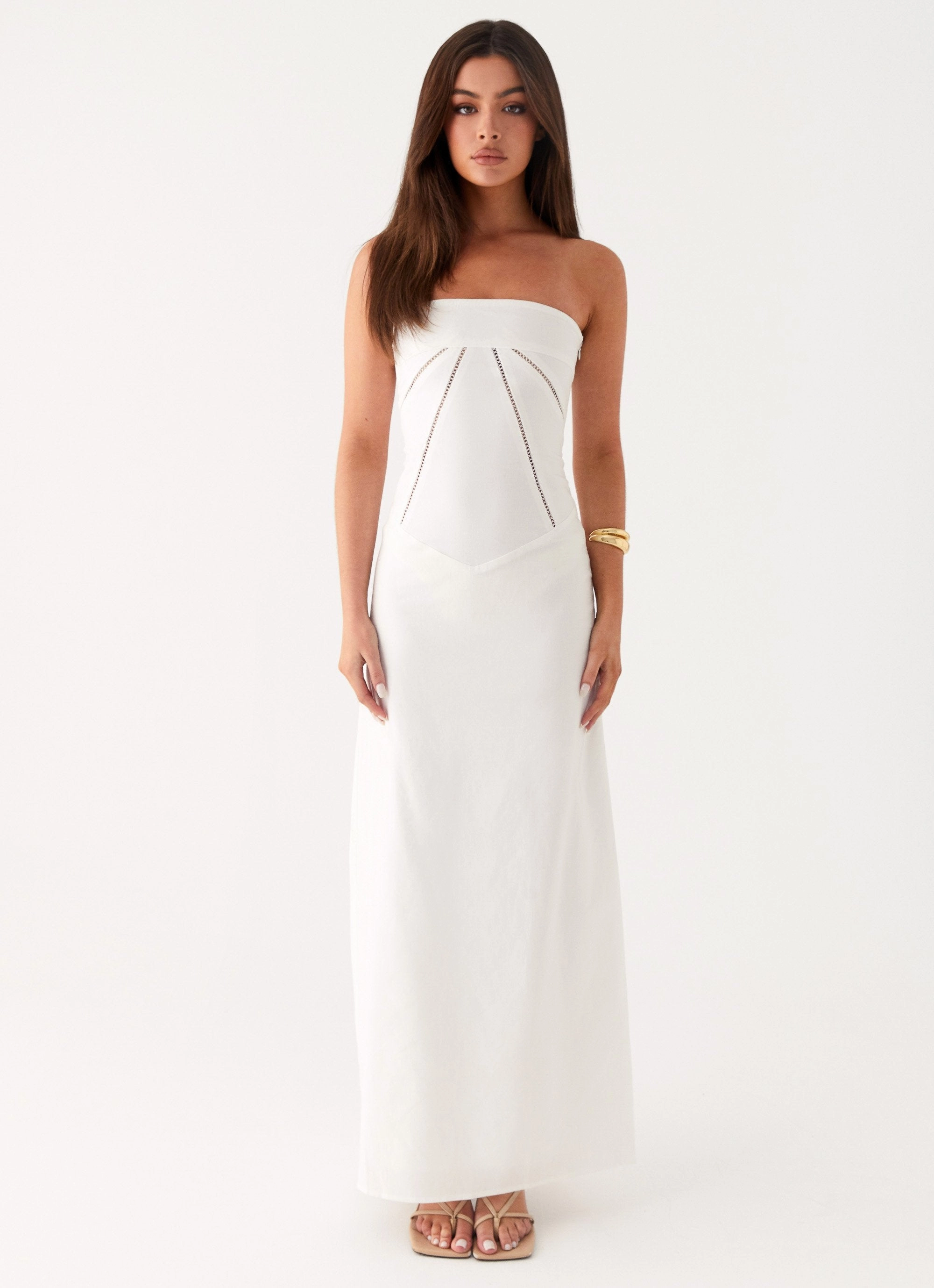 Cerisa Linen Maxi Dress - White Understated Elegance Padded-Bust