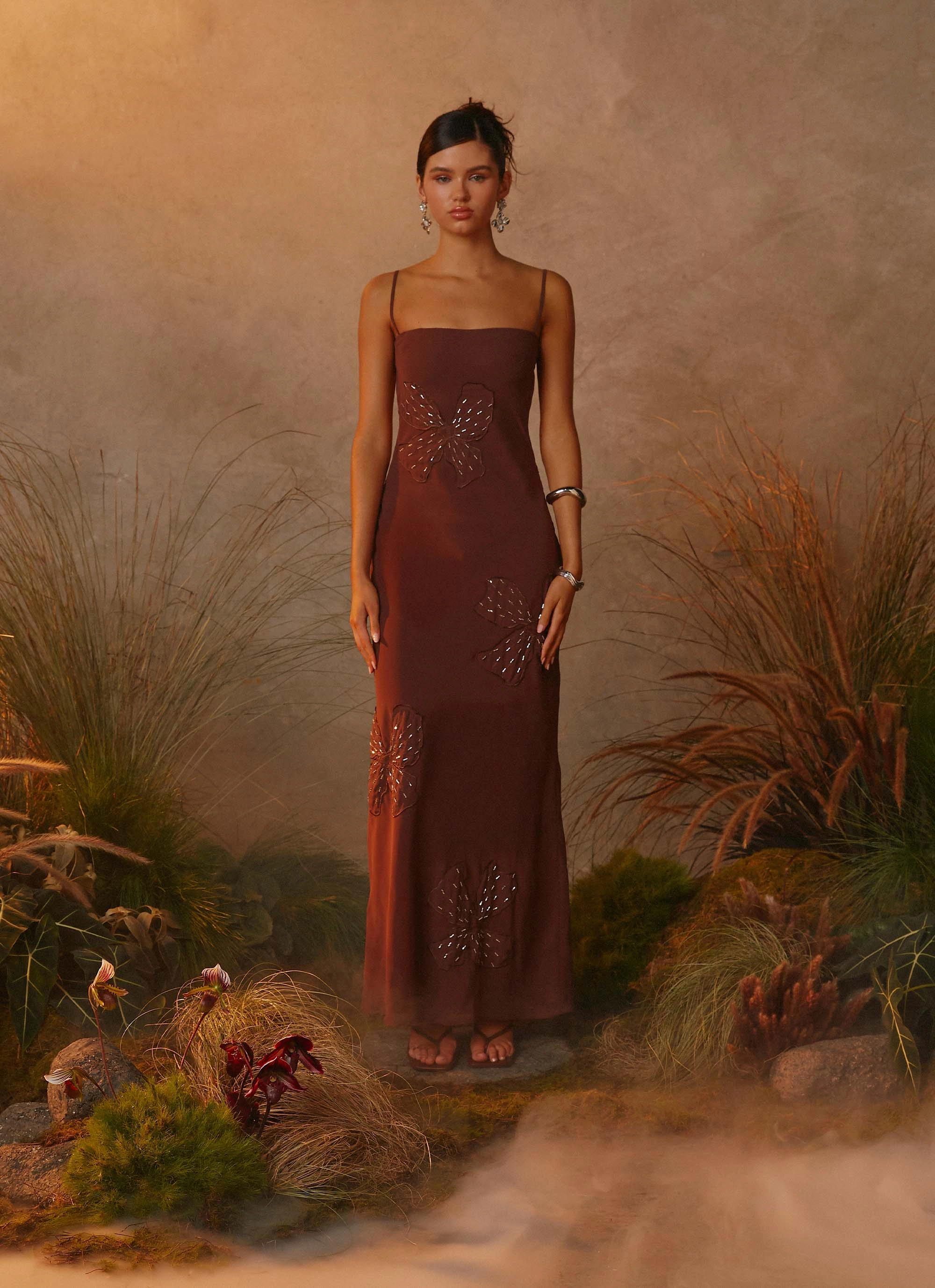 All Day Bayla Beaded Flower Maxi Dress - Chocolate
