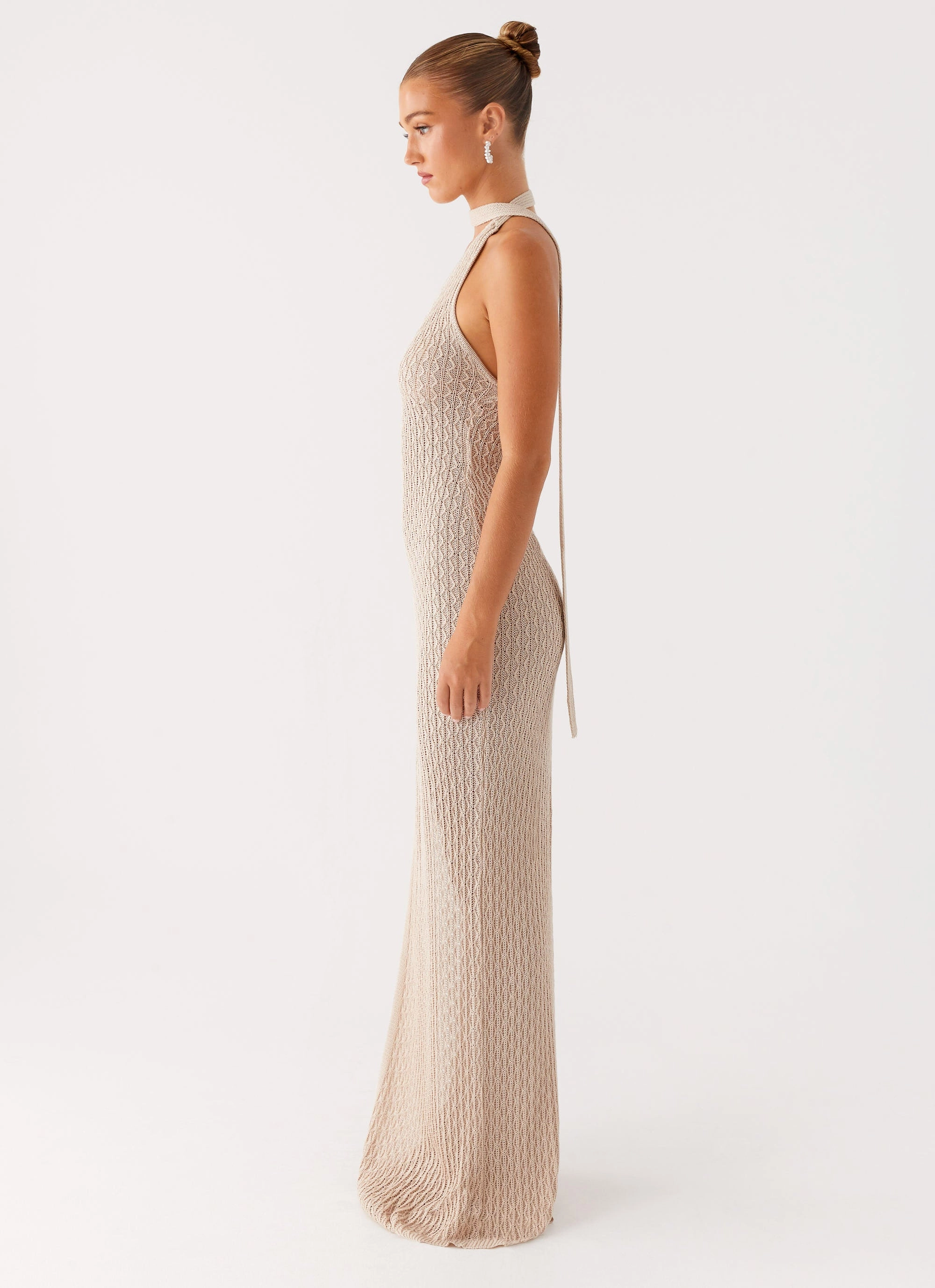 Carryn Knit Maxi Dress - Beige Evening Motion Feminine Vibe