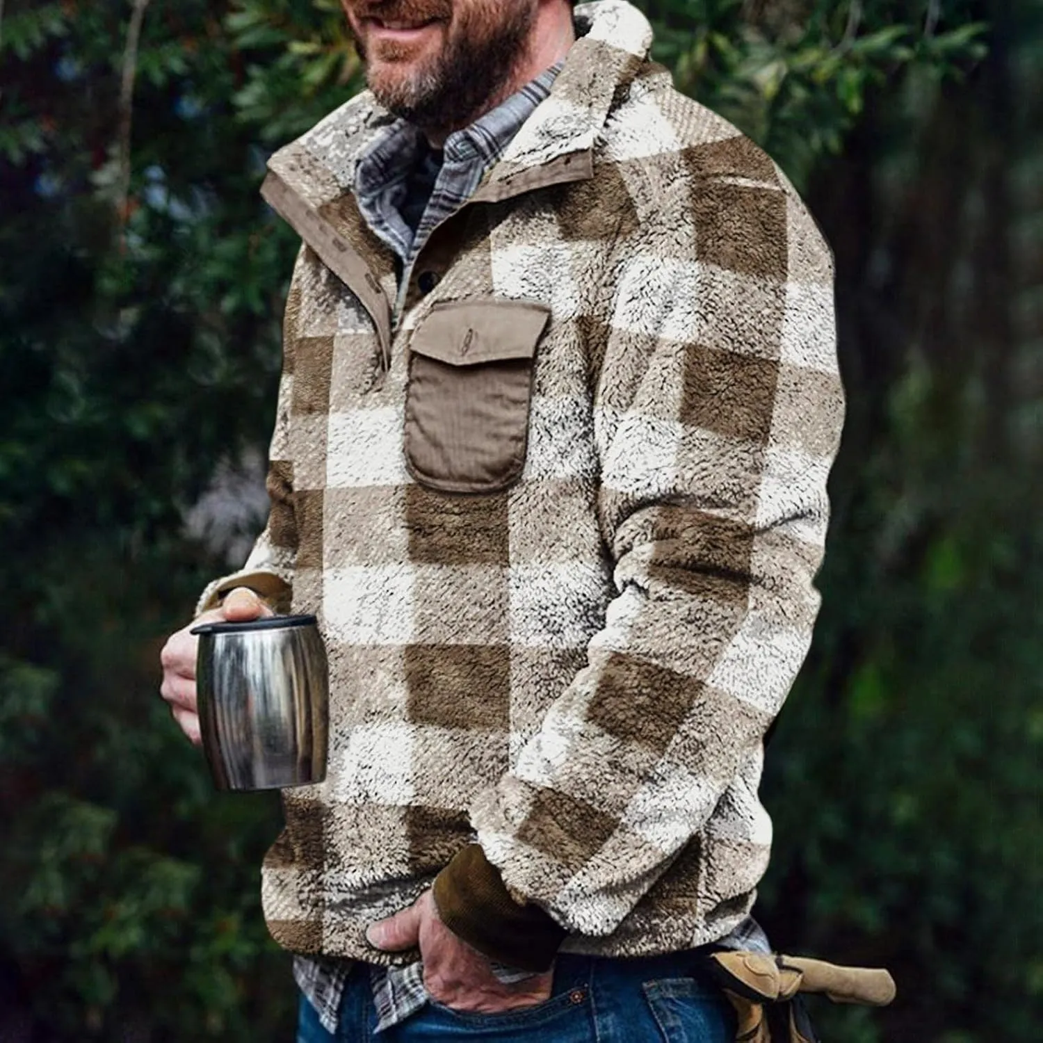 Flannel Jackets for Men,Men's Camp Night Berber Lined Hooded Flannel Shirt Jacket Coat Sweatshirts Hoodies Sweaters Tops