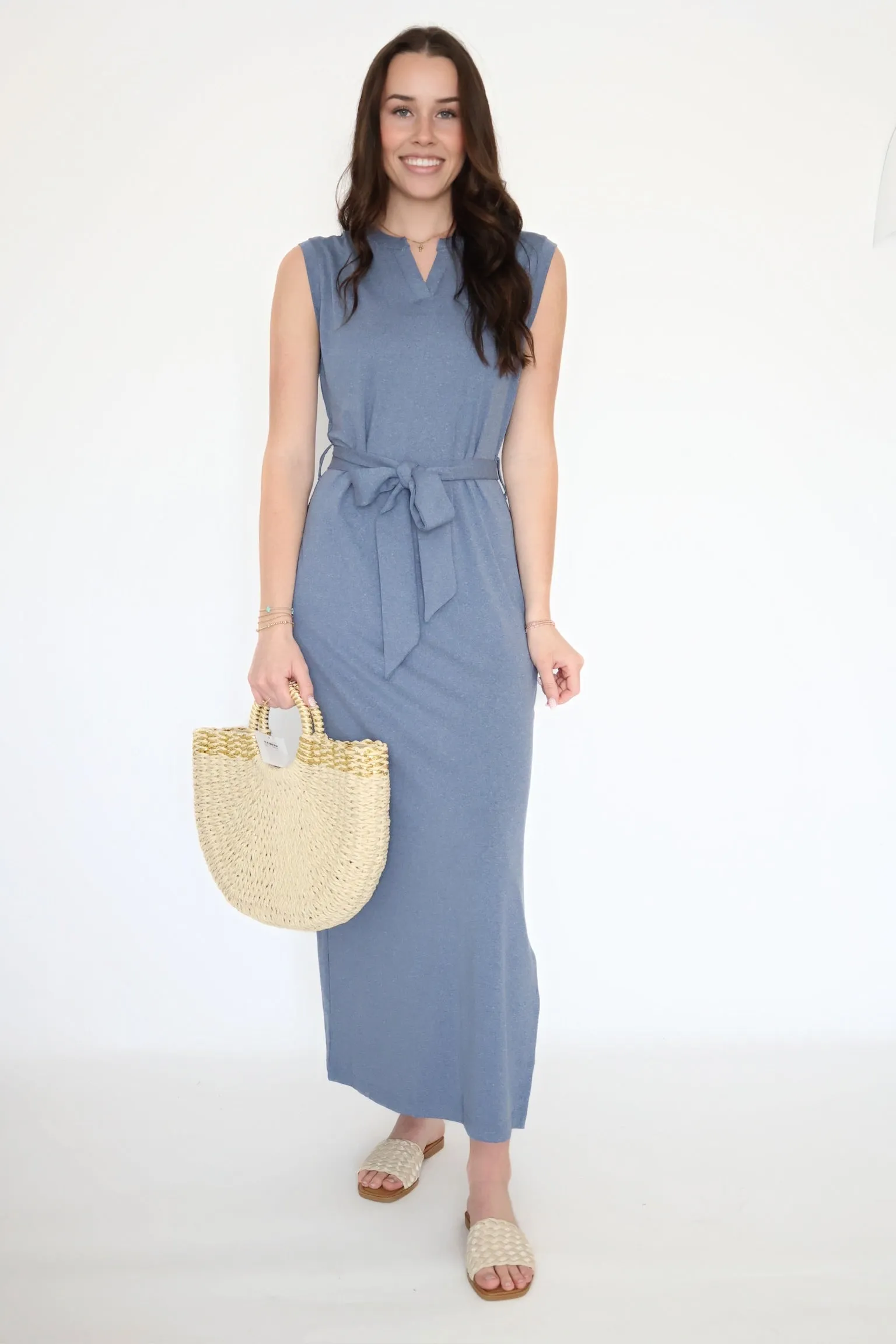 Hidden Pocket Design Breathable Tank Charlotte Belted Maxi Dress