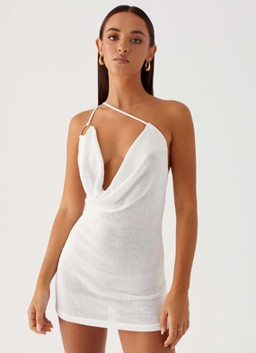 Bohemian Bliss Mini Dress - Ivory Fold-Over-Detail