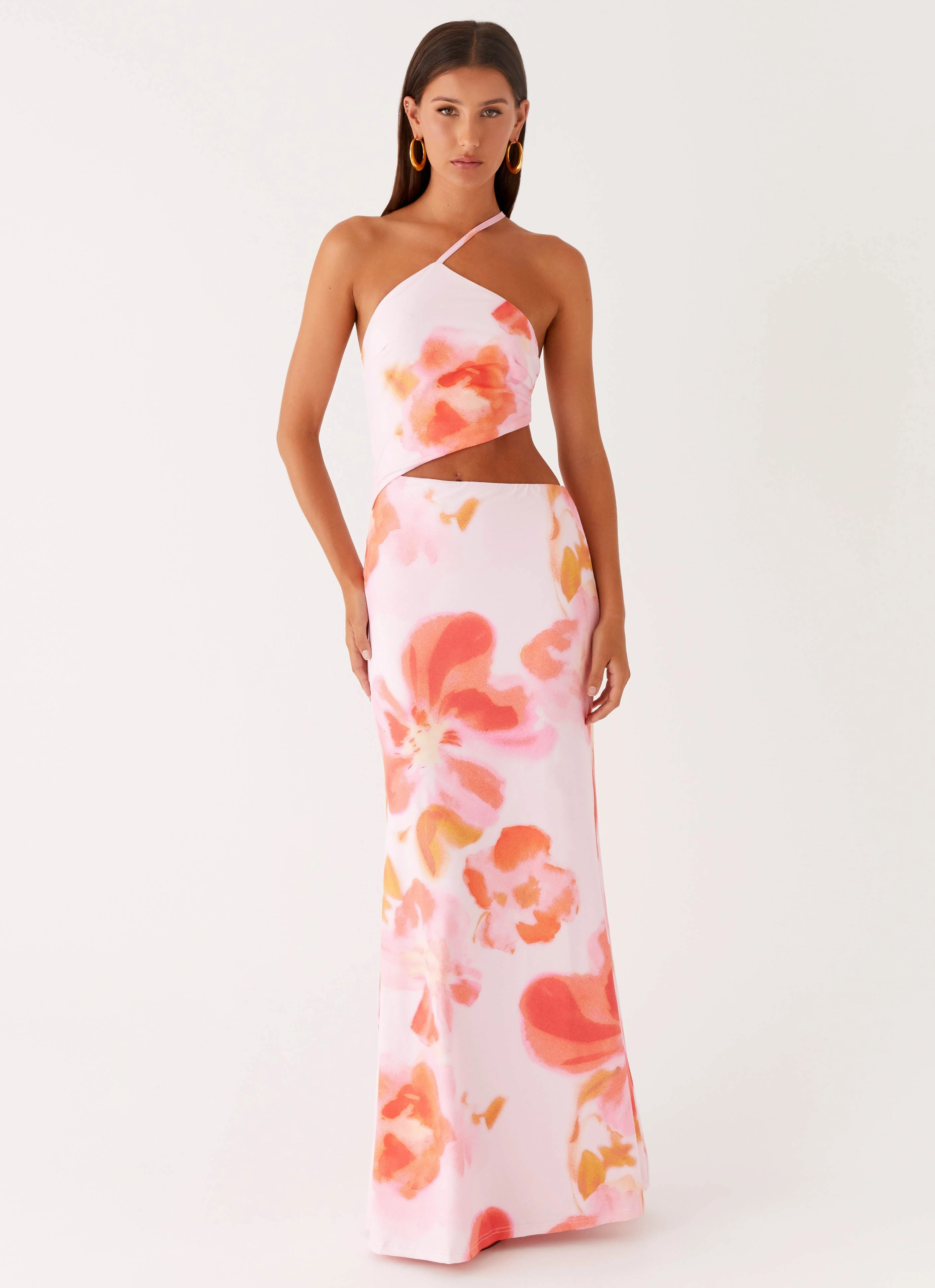 Riano Cut Out Maxi Dress - Blushing Blossom Cotton-Blend