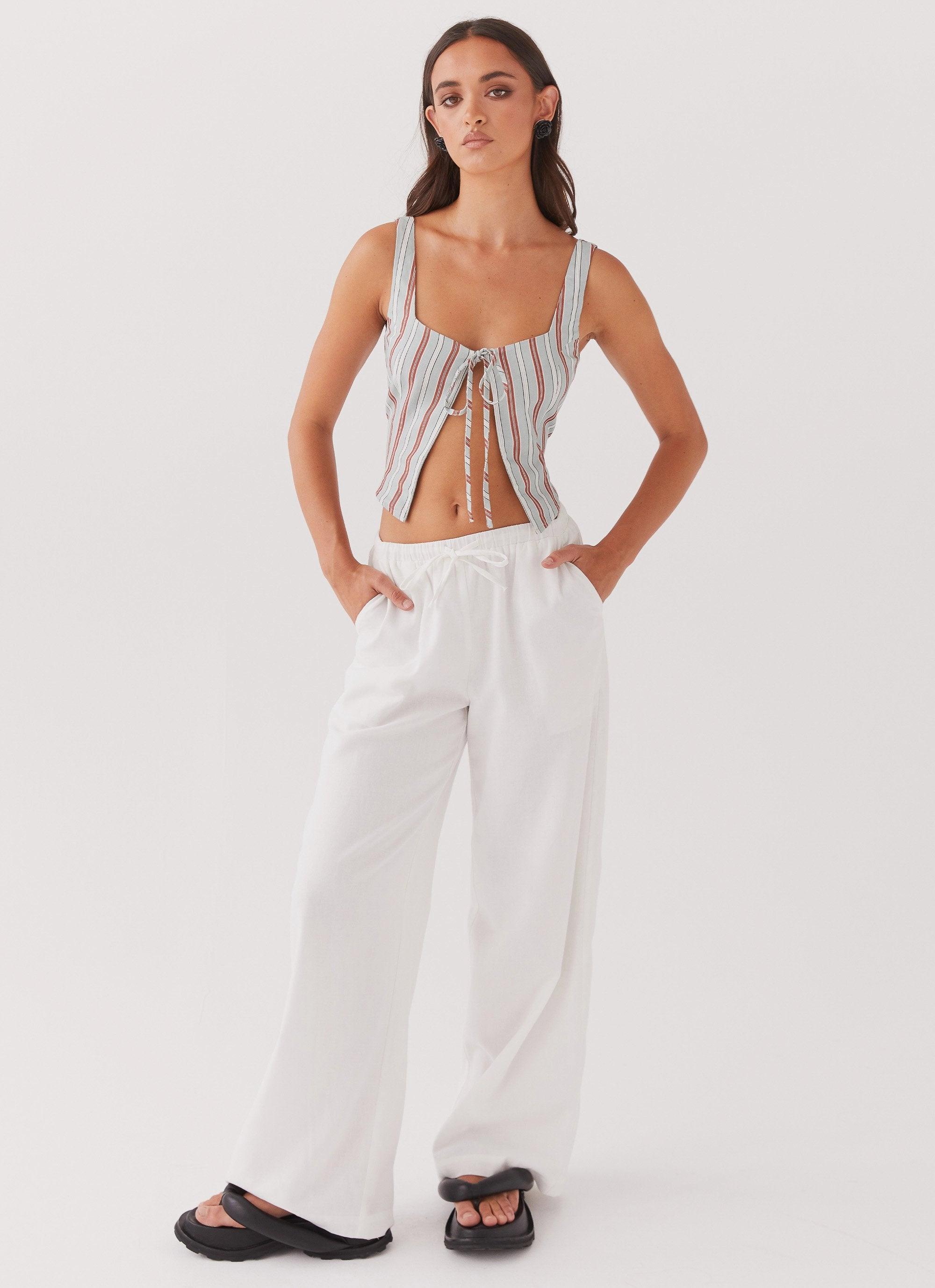 Oasis Dreams Linen Tie Top - Coastal Stripe Eco Friendly Dye FlexibleKnit