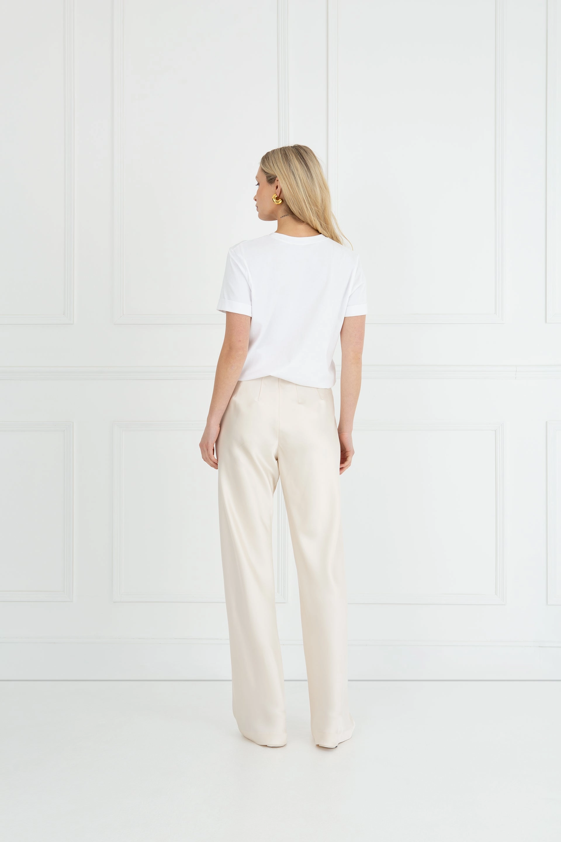 "The Sandra" - Satin Trousers Long (Cream) PuckerFree Surface SnagProof