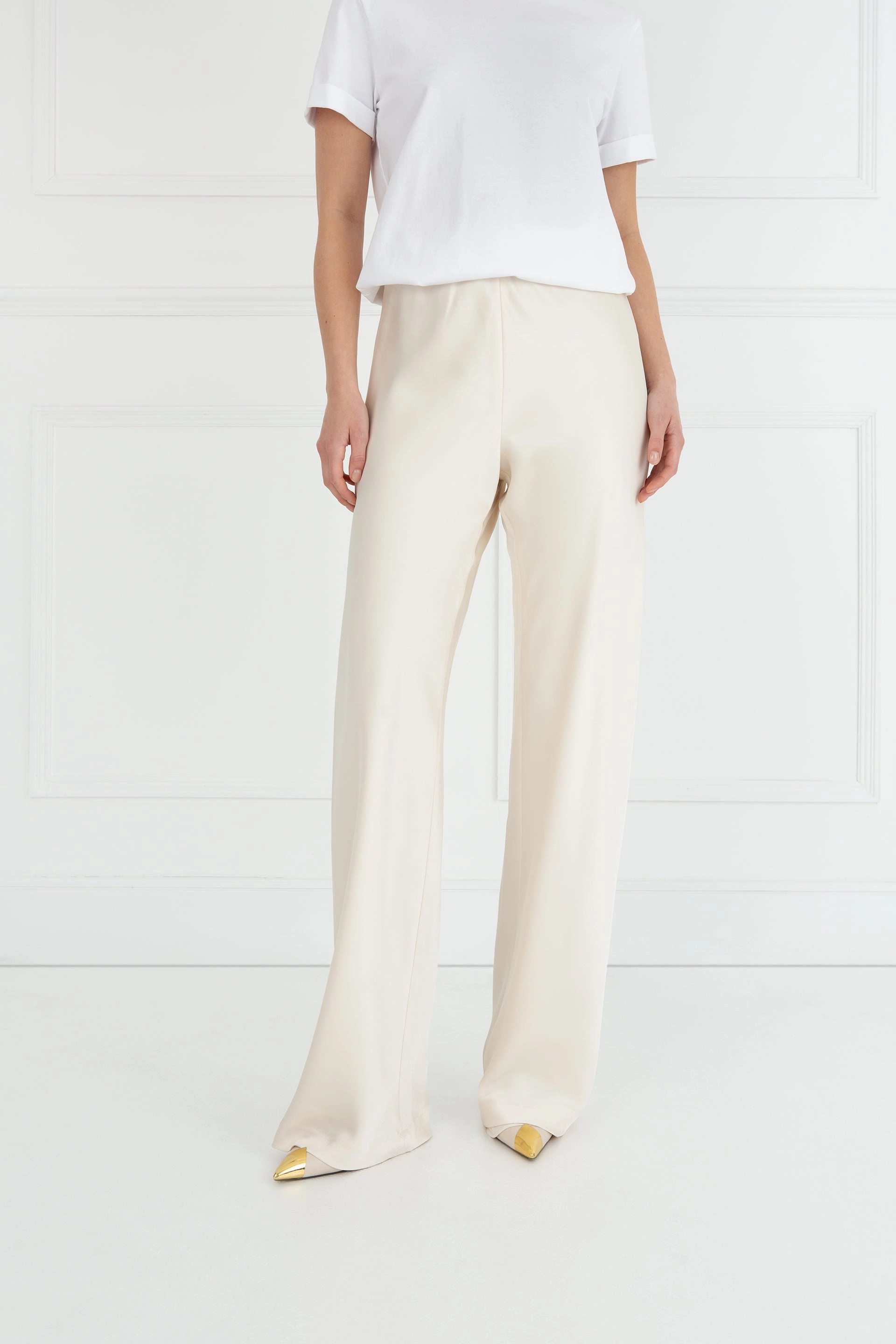 All Purpose Casual Cut Tear Resistant "The Sandra" - Satin Trousers Long (Cream)