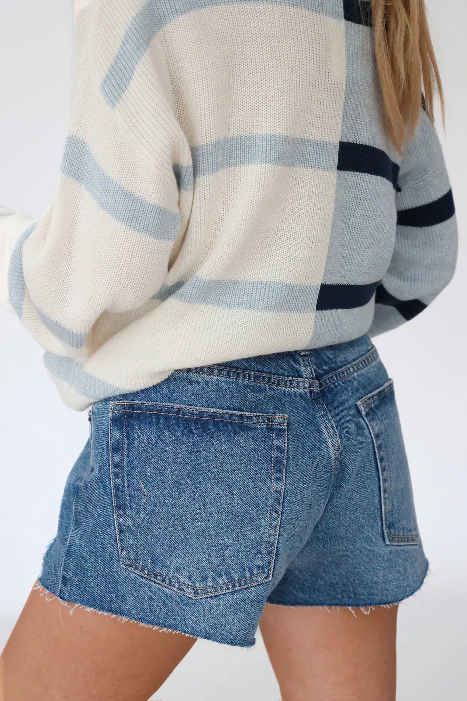 Metallic accents StretchFabric Classic Hi-Rise Denim Short - Vintage Indigo(FINAL SALE)