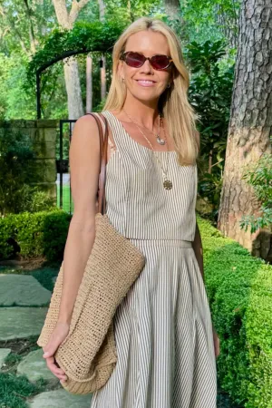 HiddenDrawcord Chic Vibe MASON'S DAUGHTER | Sophia Top, Brown & Ivory Dobby Striped