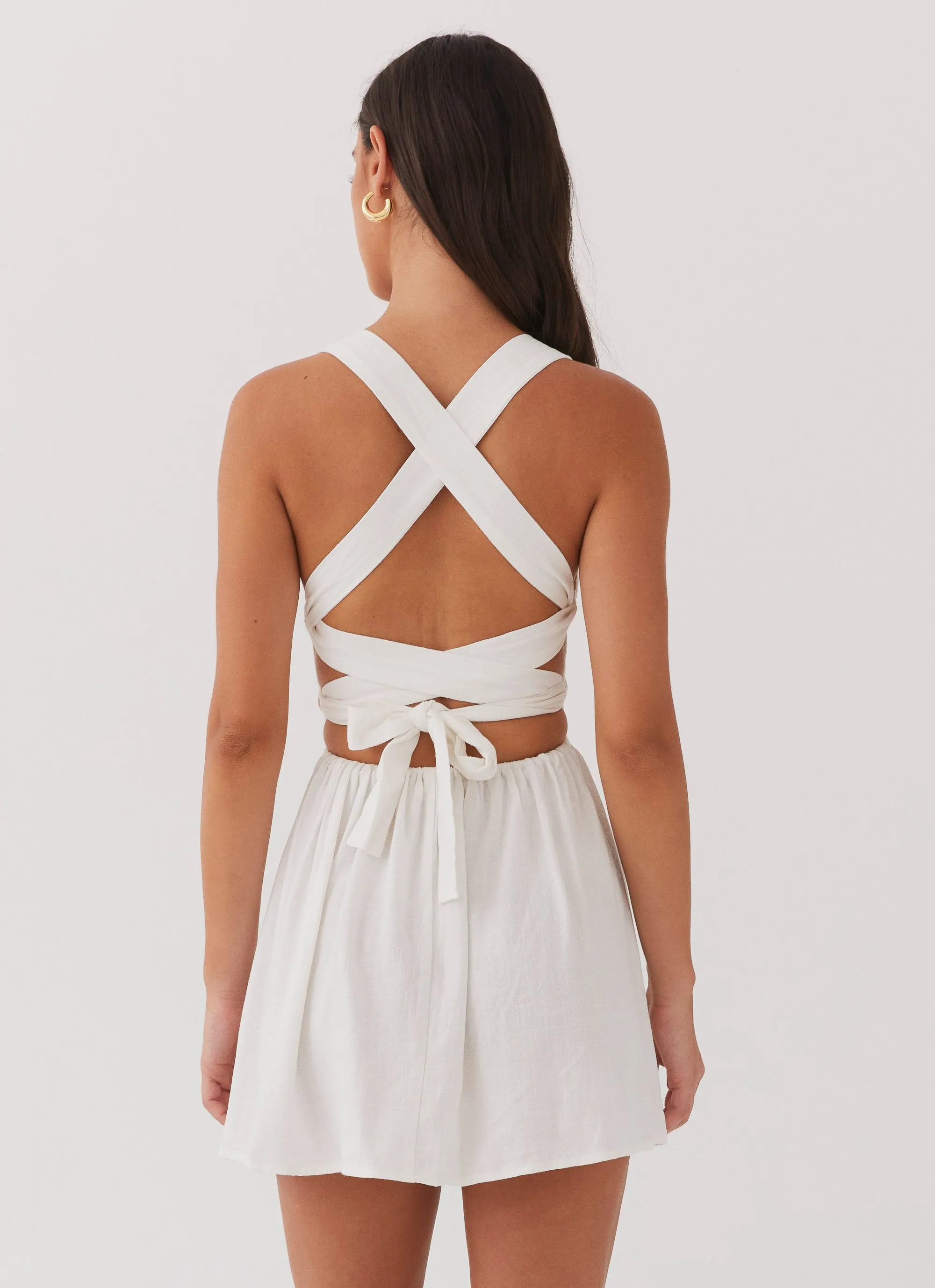 Penelope Linen Mini Dress - Ivory Balloon-Sleeve Mood Flex