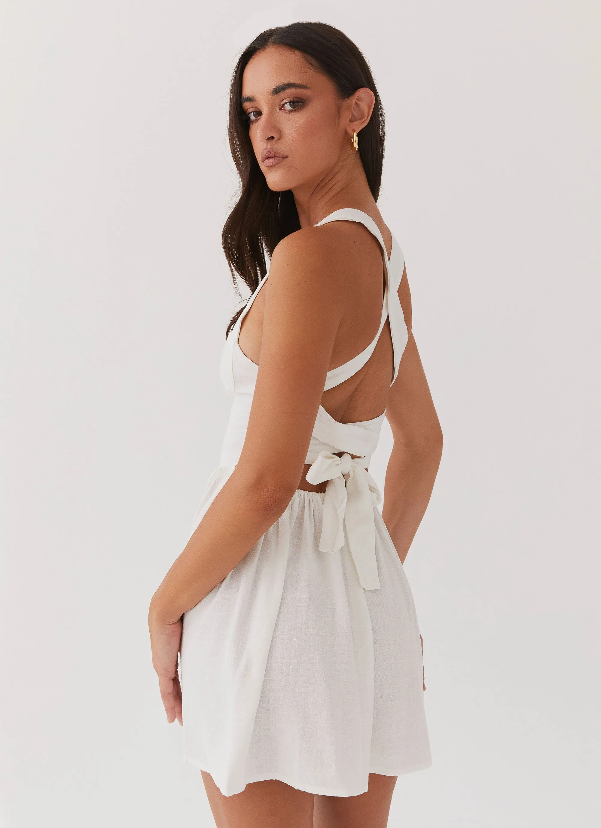 Penelope Linen Mini Dress - Ivory Flowy-Shape Romantic-Detail