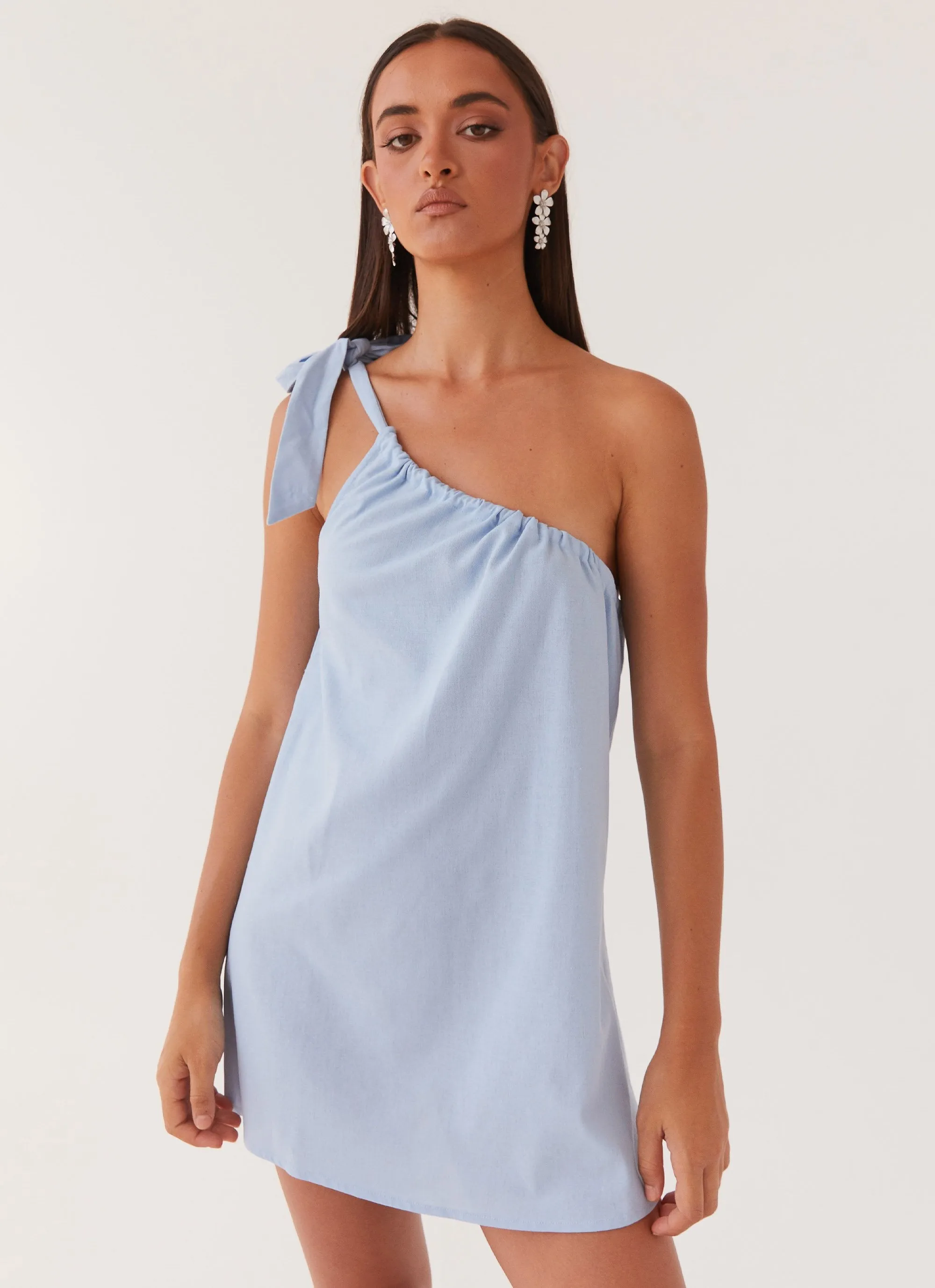 Art Of Waves Linen Mini Dress - Cerulean Easy Comfort Autumn Look