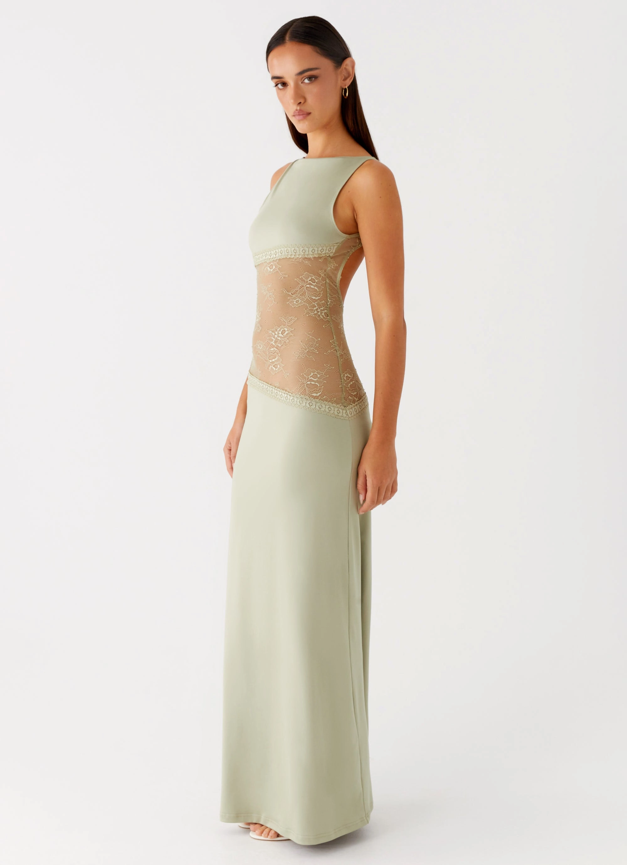 Lucinda Maxi Dress - Sage Snap-Closure Dry-Clean-Only