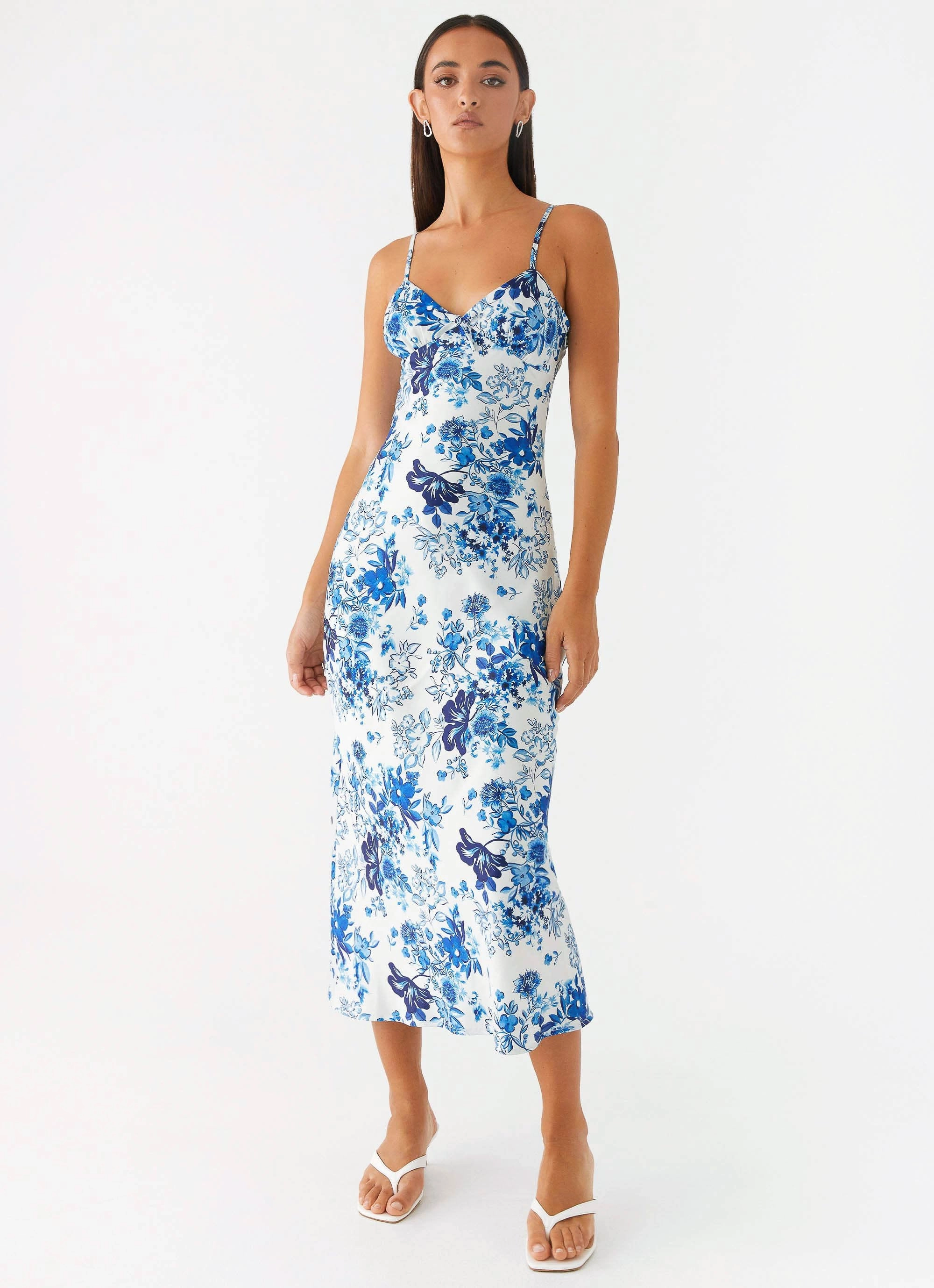 Take Chances Midi Dress - Serene Sky Floral Scandi Light Smart and Stylish