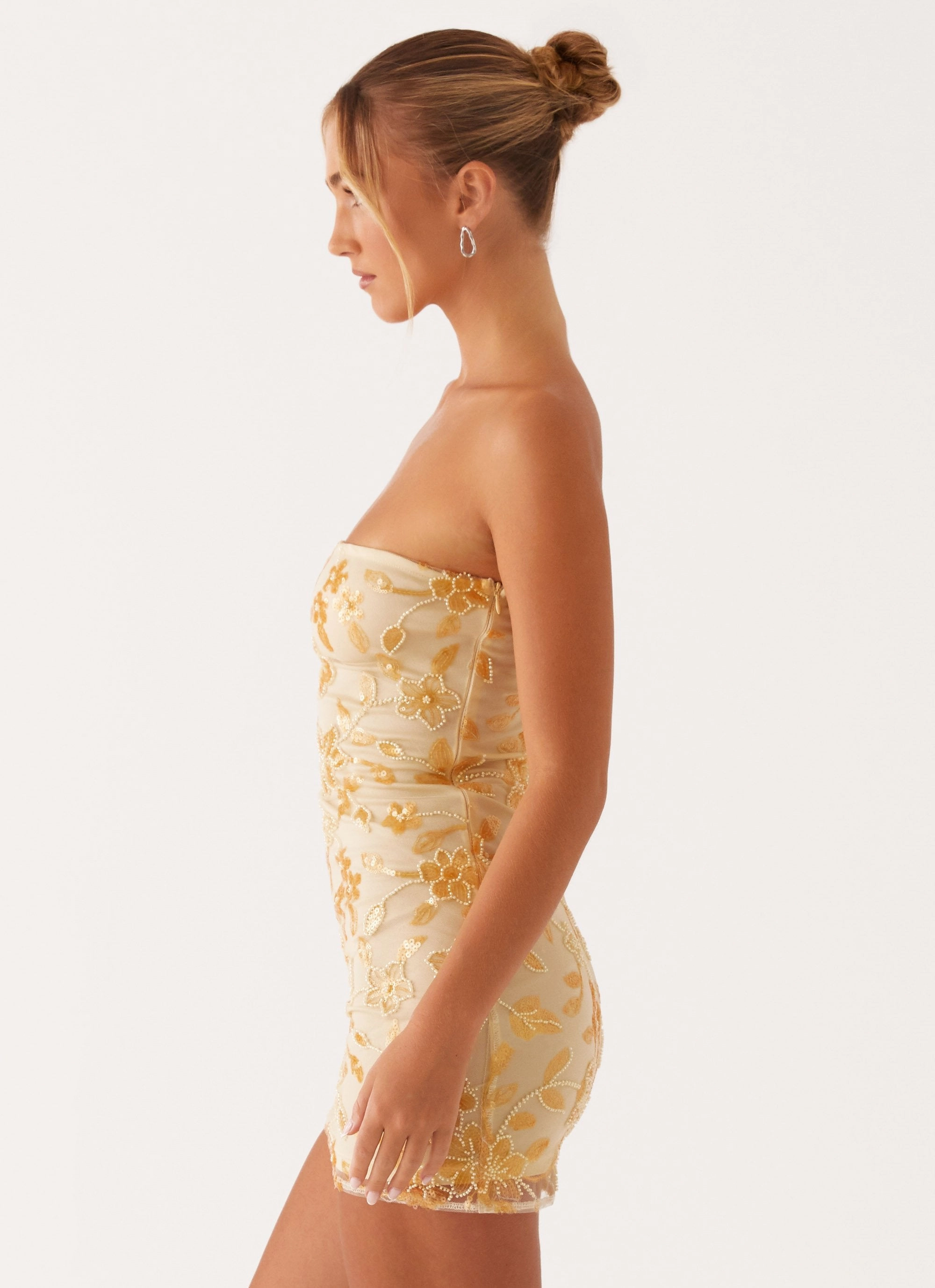 Moorey Beaded Mini Dress - Yellow Timeless and Comfortable London Edge