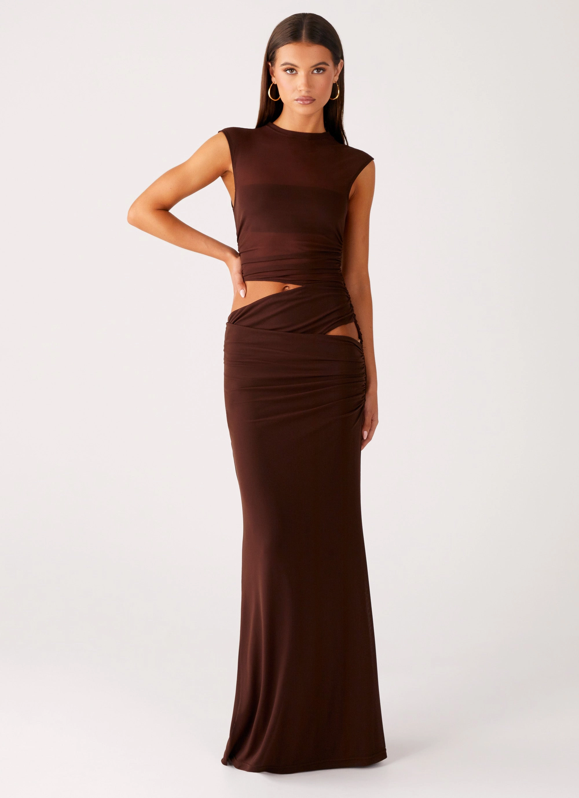 Flowy Layers Sleek Volume Briony Maxi Dress - Cool Chocolate