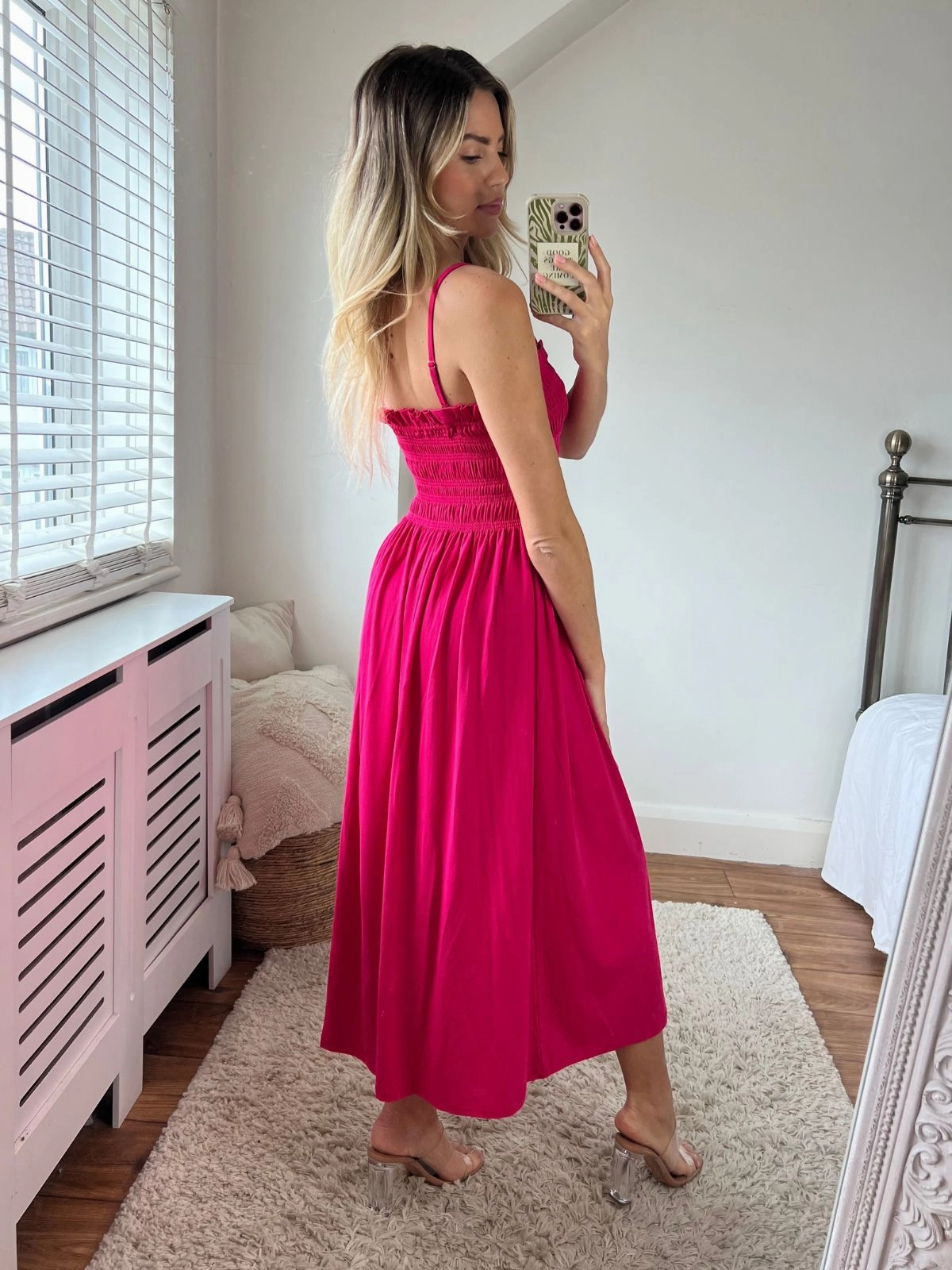 Betty Jersey Shirred Midi Dress / Pink Daywear Fit