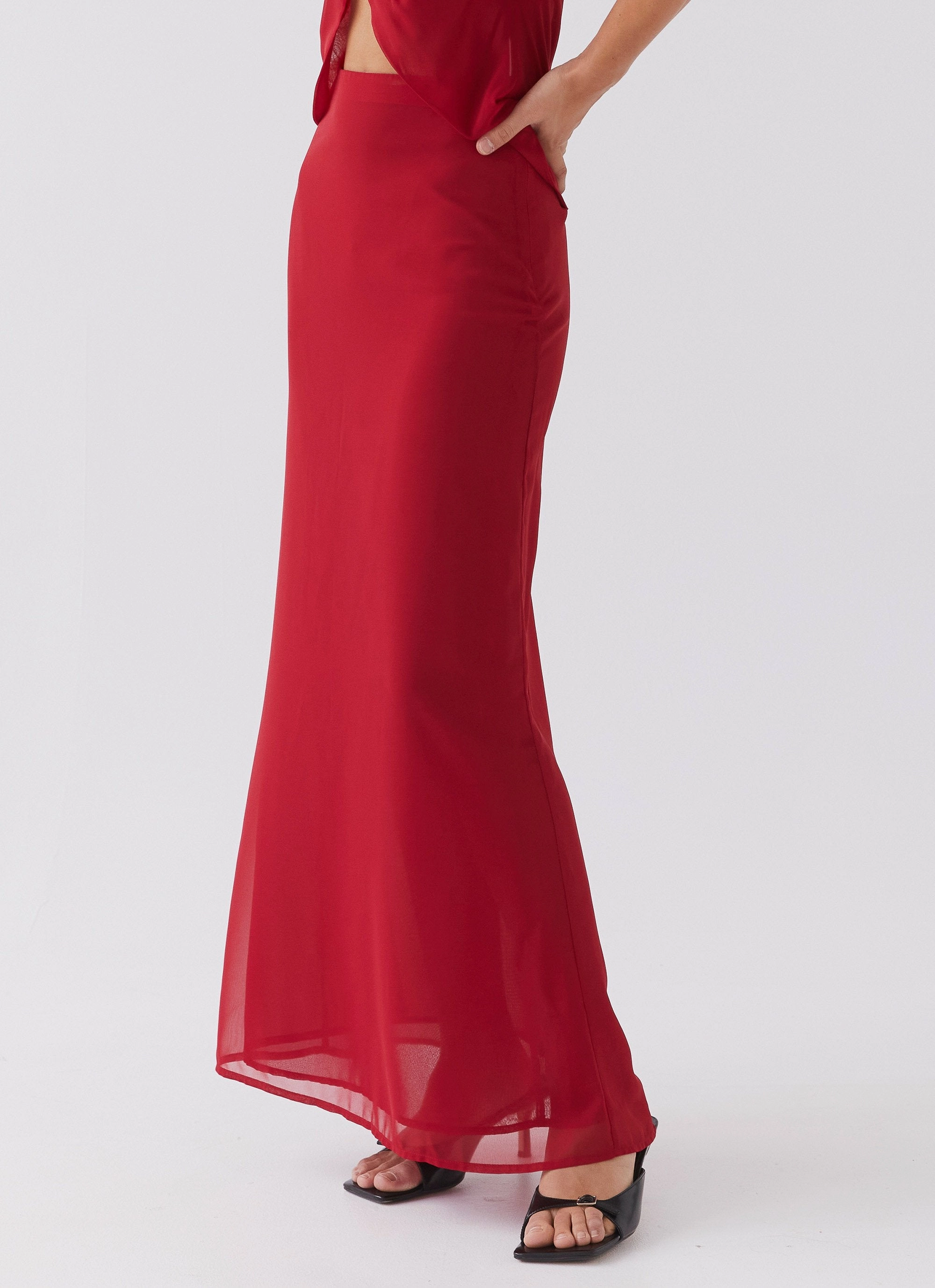 Nightfall Maxi Skirt - Rouge Red Layered Protection