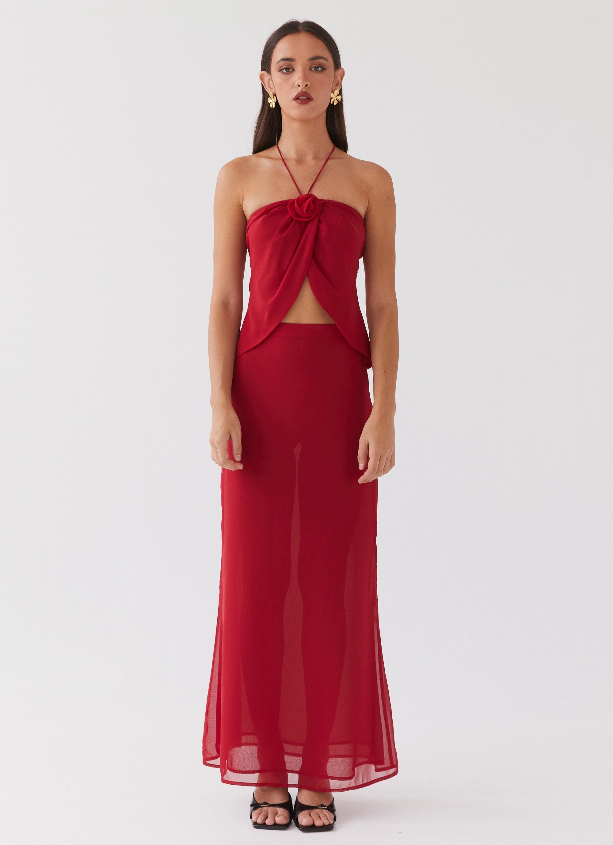 Nightfall Maxi Skirt - Rouge Red Odor Control Finish