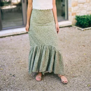 Tear Resistant Design High Density Weave MASON'S DAUGHTER | Blythe Skirt, Olive Green & Ivory Printed Poplin