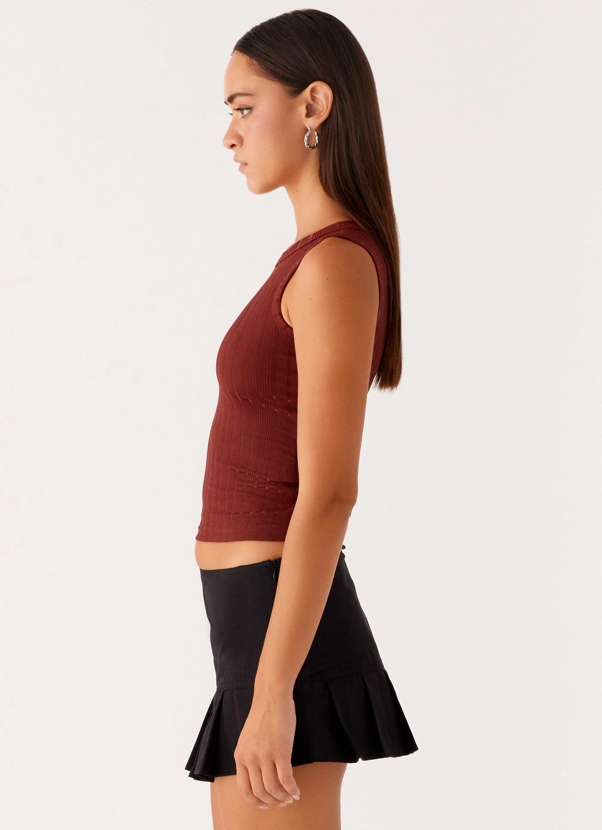 Malene Ribbed Top - Brown StretchKnit