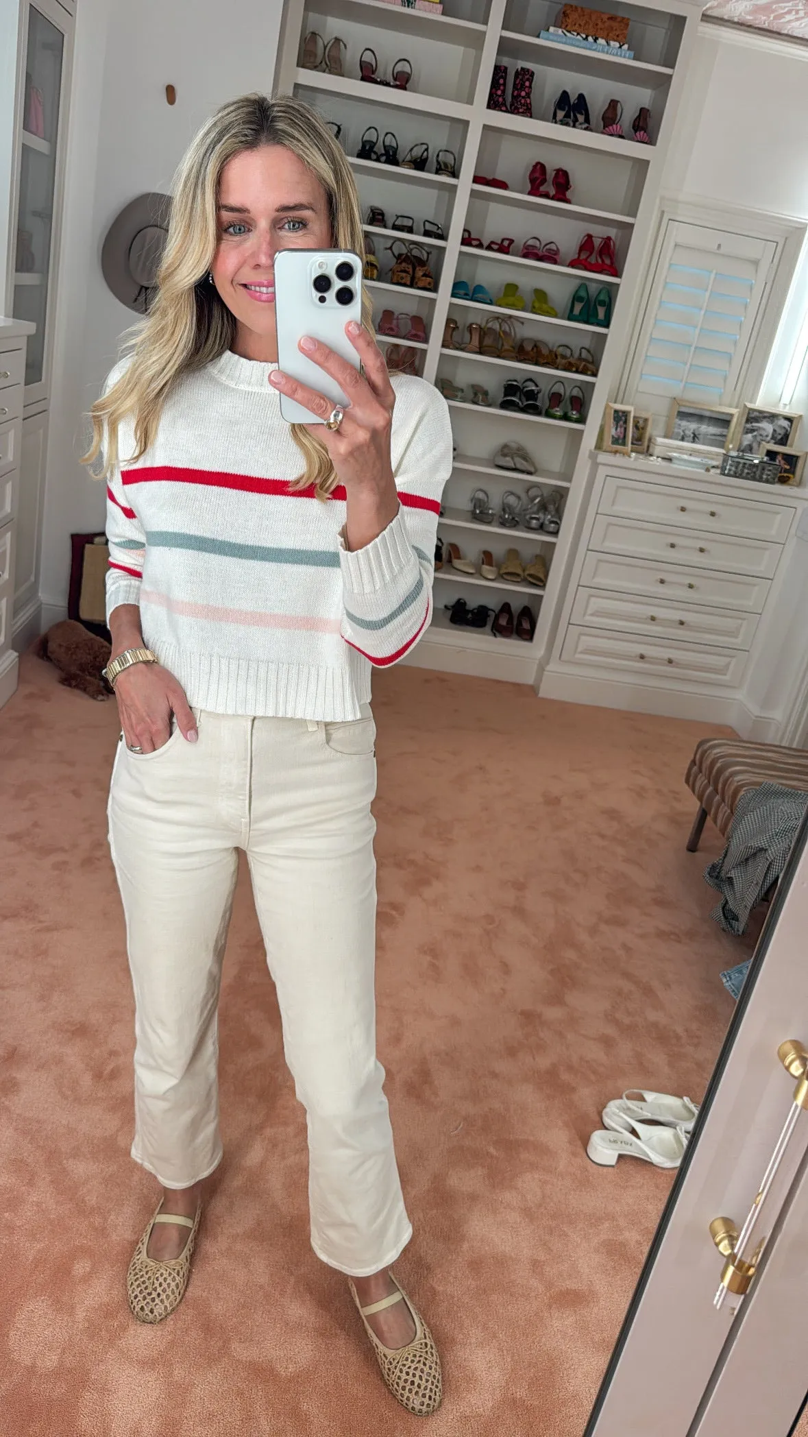 MASON'S DAUGHTER | Danielle Sweater, White Multi Striped Knit Active Flex Active Wear