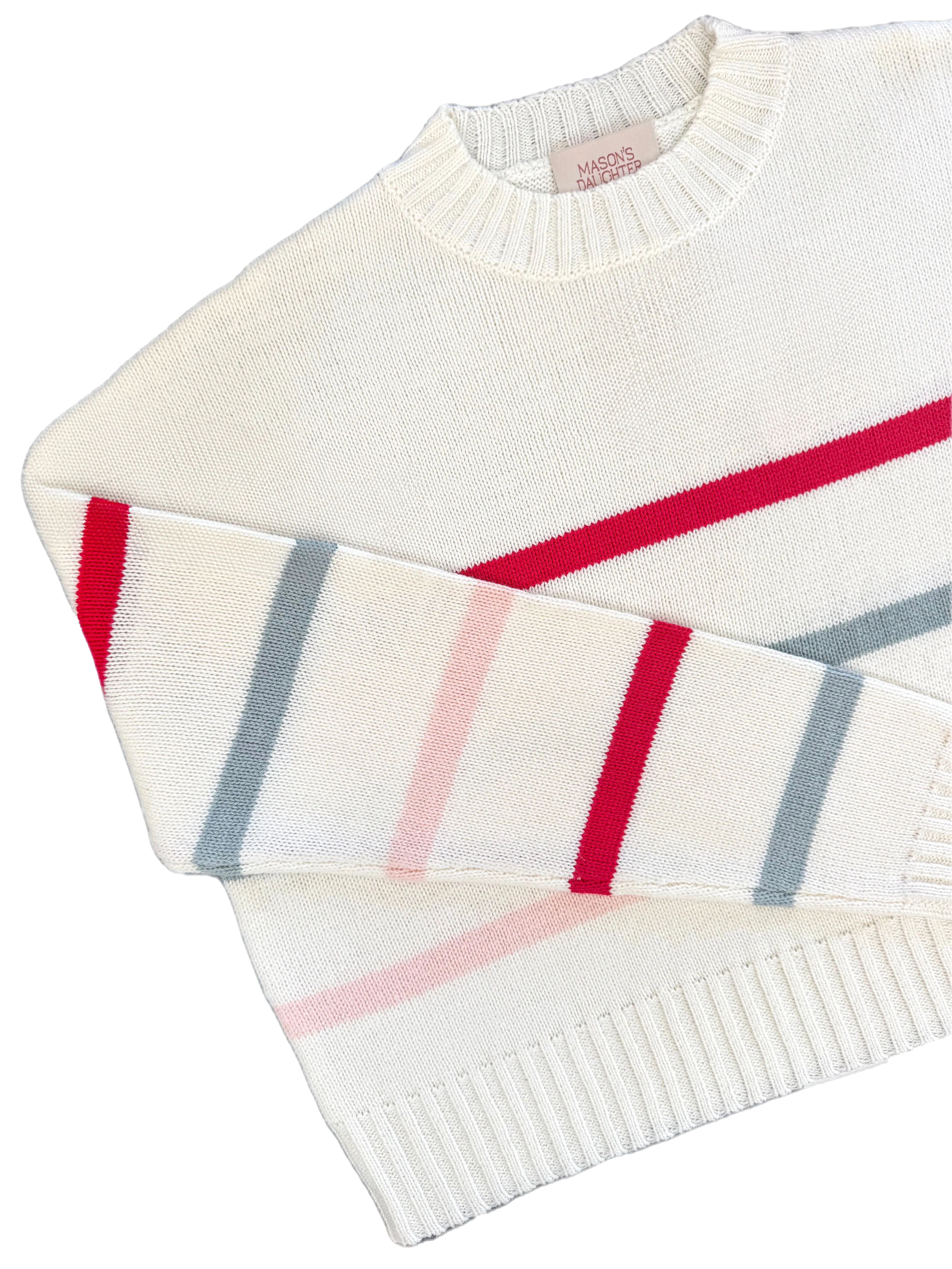 MASON'S DAUGHTER | Danielle Sweater, White Multi Striped Knit Soft Performance