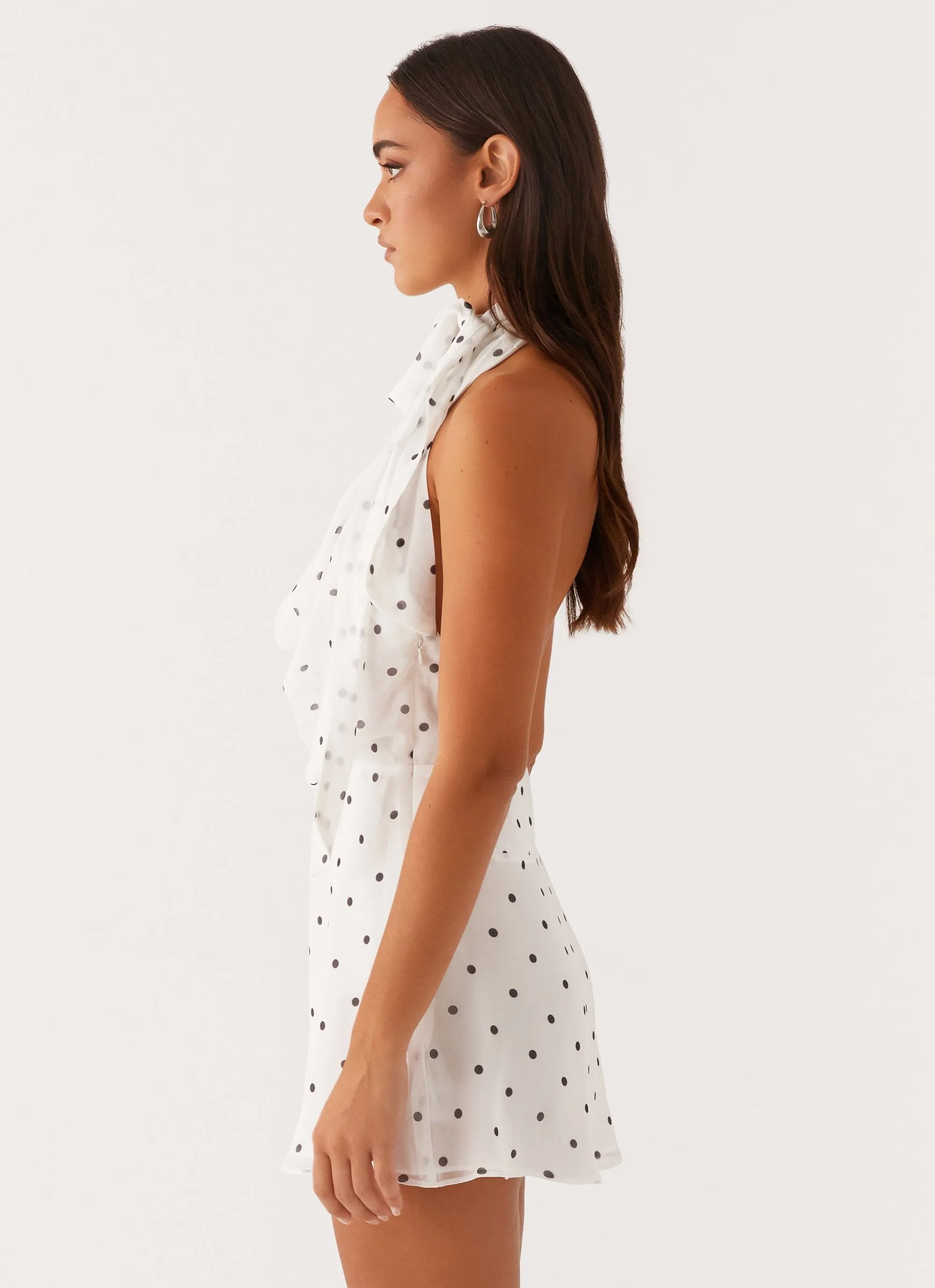 Classic Look Effortless Elegance Avalia Backless Scarf Mini Dress - White Polka Dot