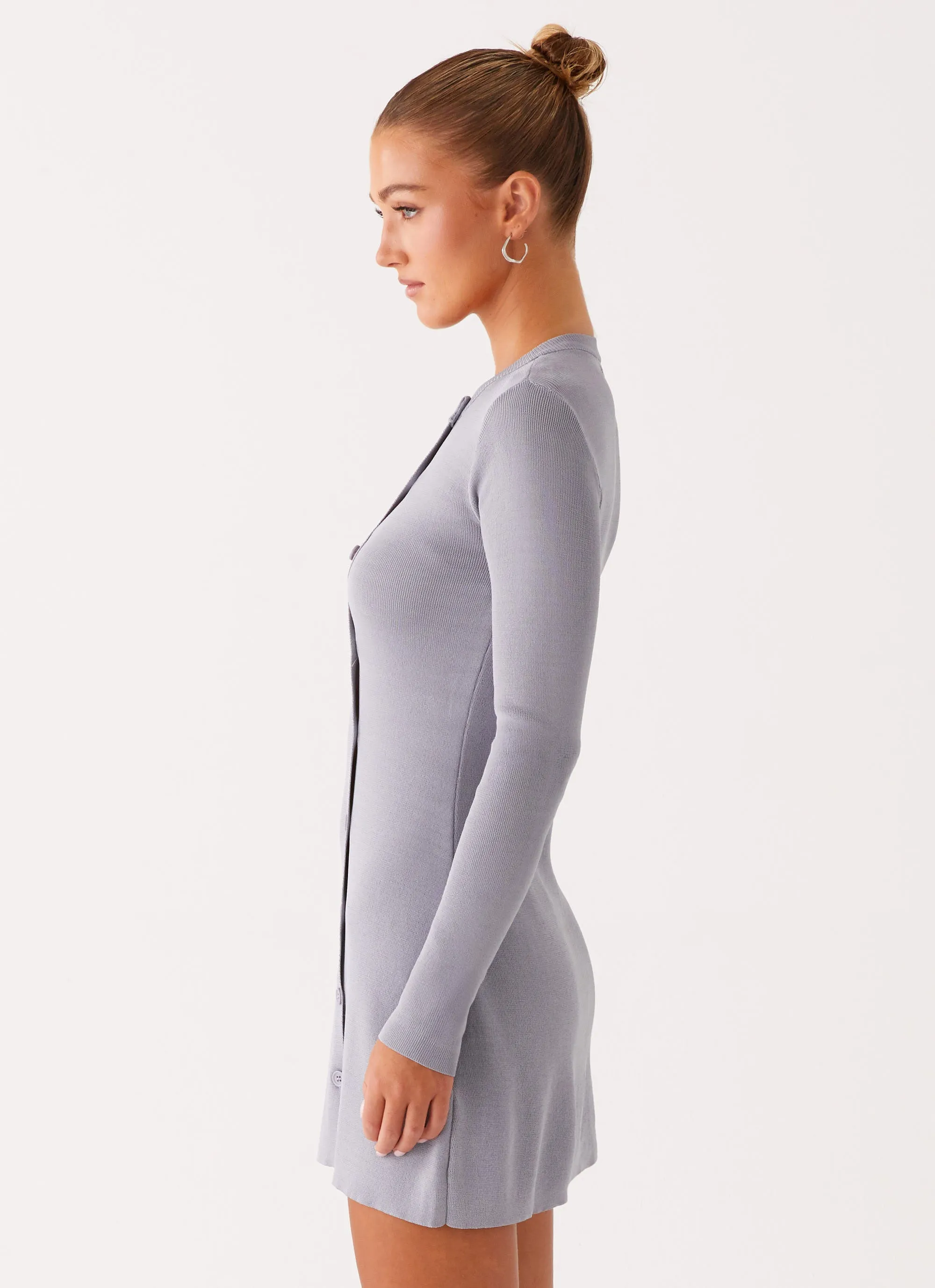 Flattering Comfort Wear Timeless Fashion Not One Time Long Sleeve Knit Mini Dress - Grey