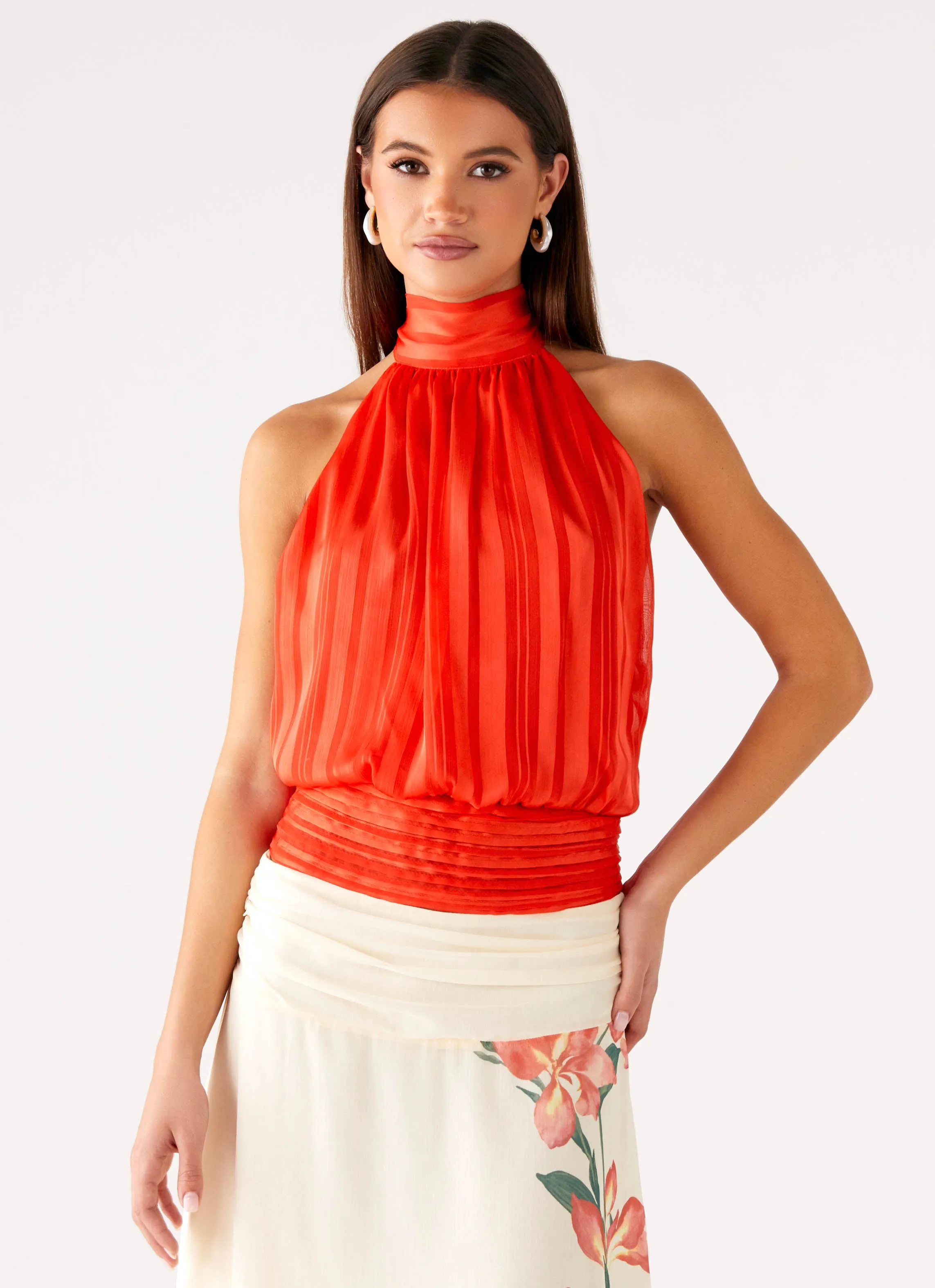 Adaptive Waistband Abrasion Resistant Surface Willow Chiffon Top - Coral