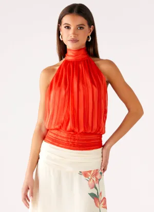 Adaptive Waistband Abrasion Resistant Surface Willow Chiffon Top - Coral