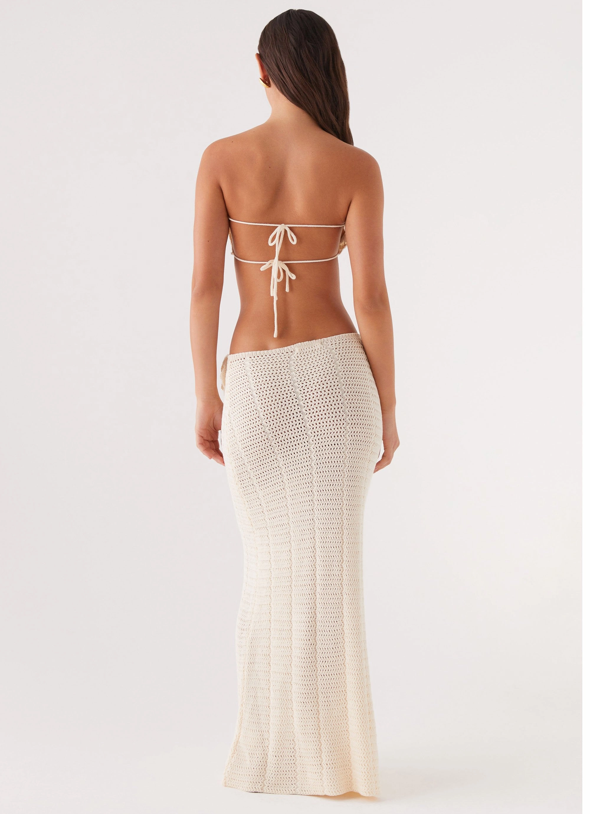 Kelcie Rose Crochet Maxi Skirt - Ivory elastic waistband