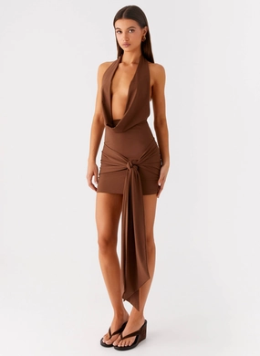 Orchard Mini Dress - Chocolate Multi Season Flare Swing