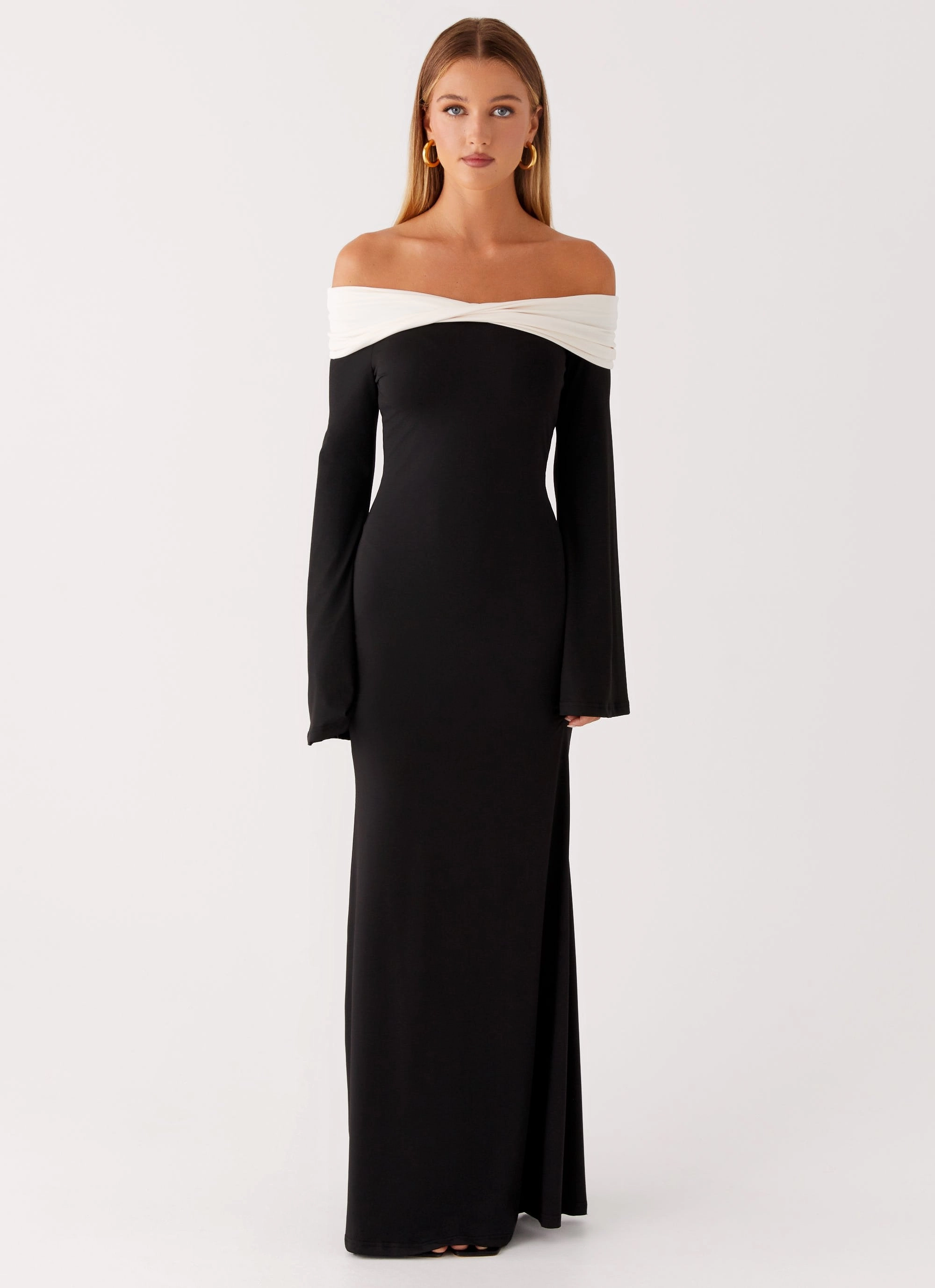 Hits Different Long Sleeve Maxi Dress - Black Slit Detail Tulle Flow