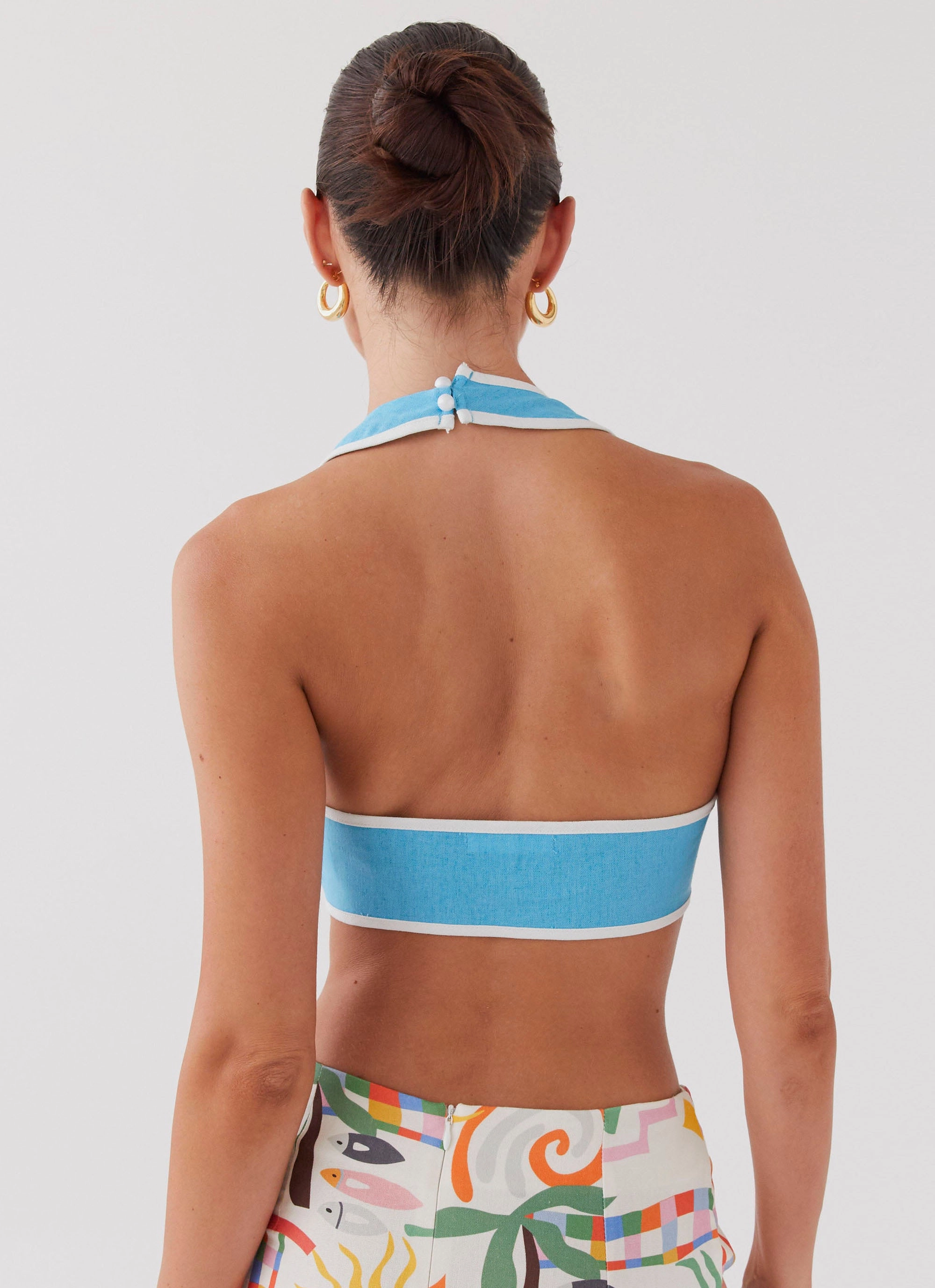 Bamboo Derived Material Isle Of Water Linen Tie Top - Azure